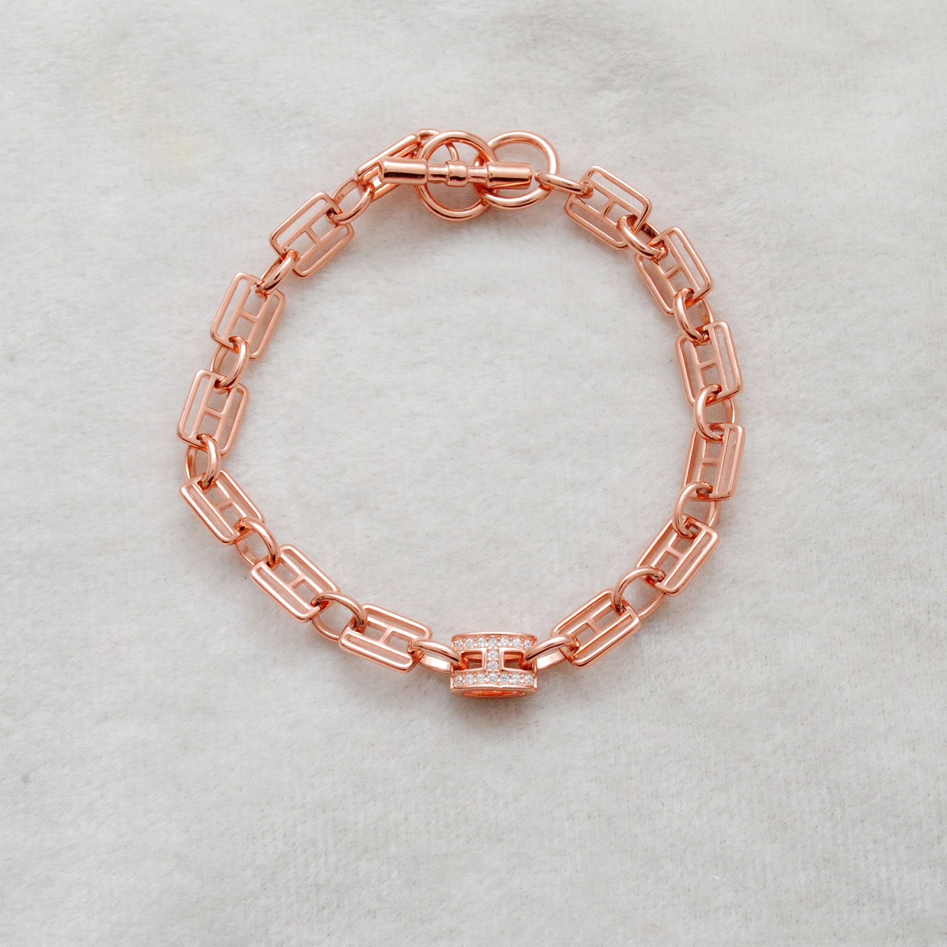 925 Sterling Silver CZ Block Link Chain Bracelet – Rose Gold Plated, Minimalist Jewelry, Unisex Gift - Kanika Creations