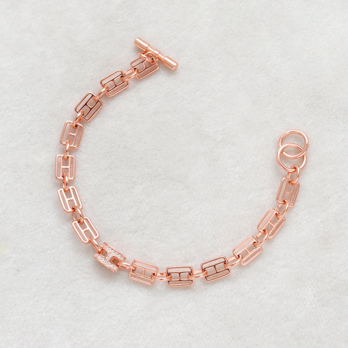 925 Sterling Silver CZ Block Link Chain Bracelet – Rose Gold Plated, Minimalist Jewelry, Unisex Gift - Kanika Creations