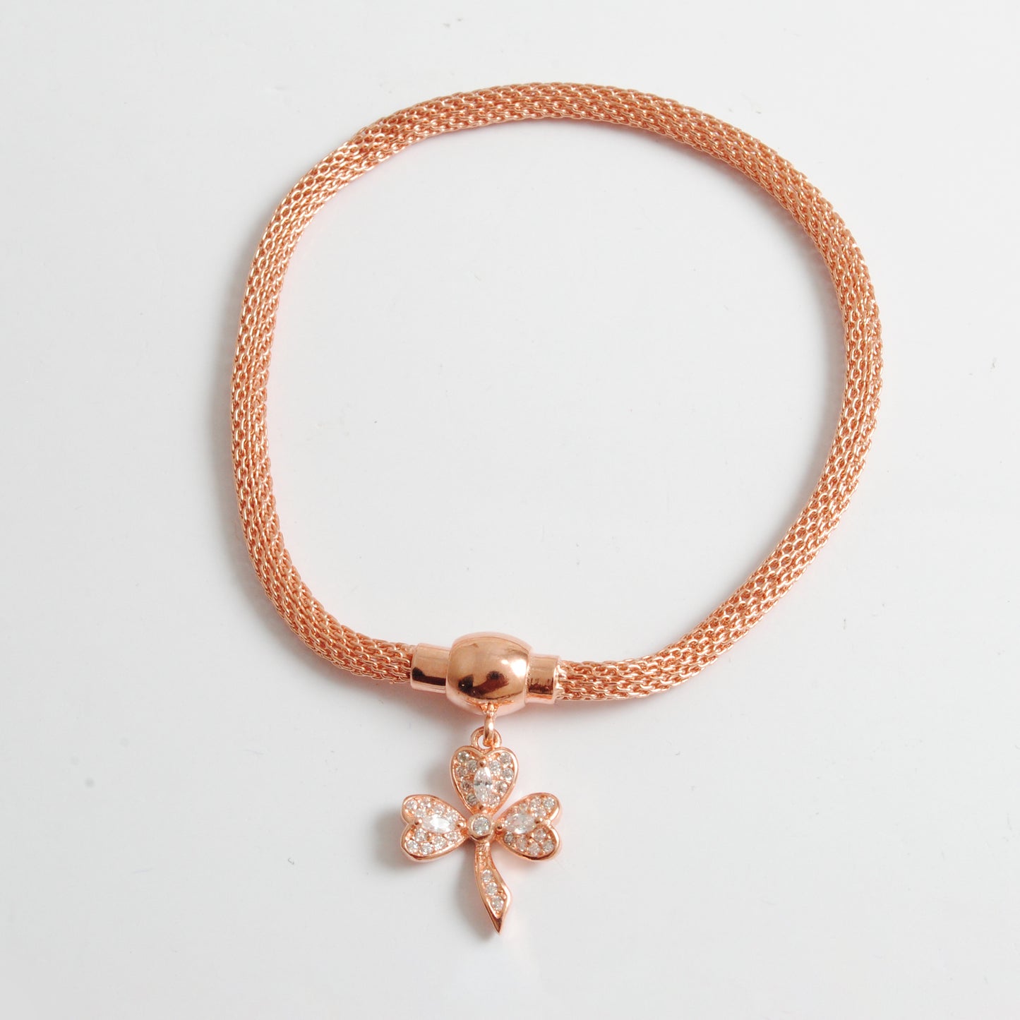 925 Sterling Silver CZ Flower Openable Bracelet – Rose Gold Plated – Handmade Jewelry, Gift for Her - Kanika Creations