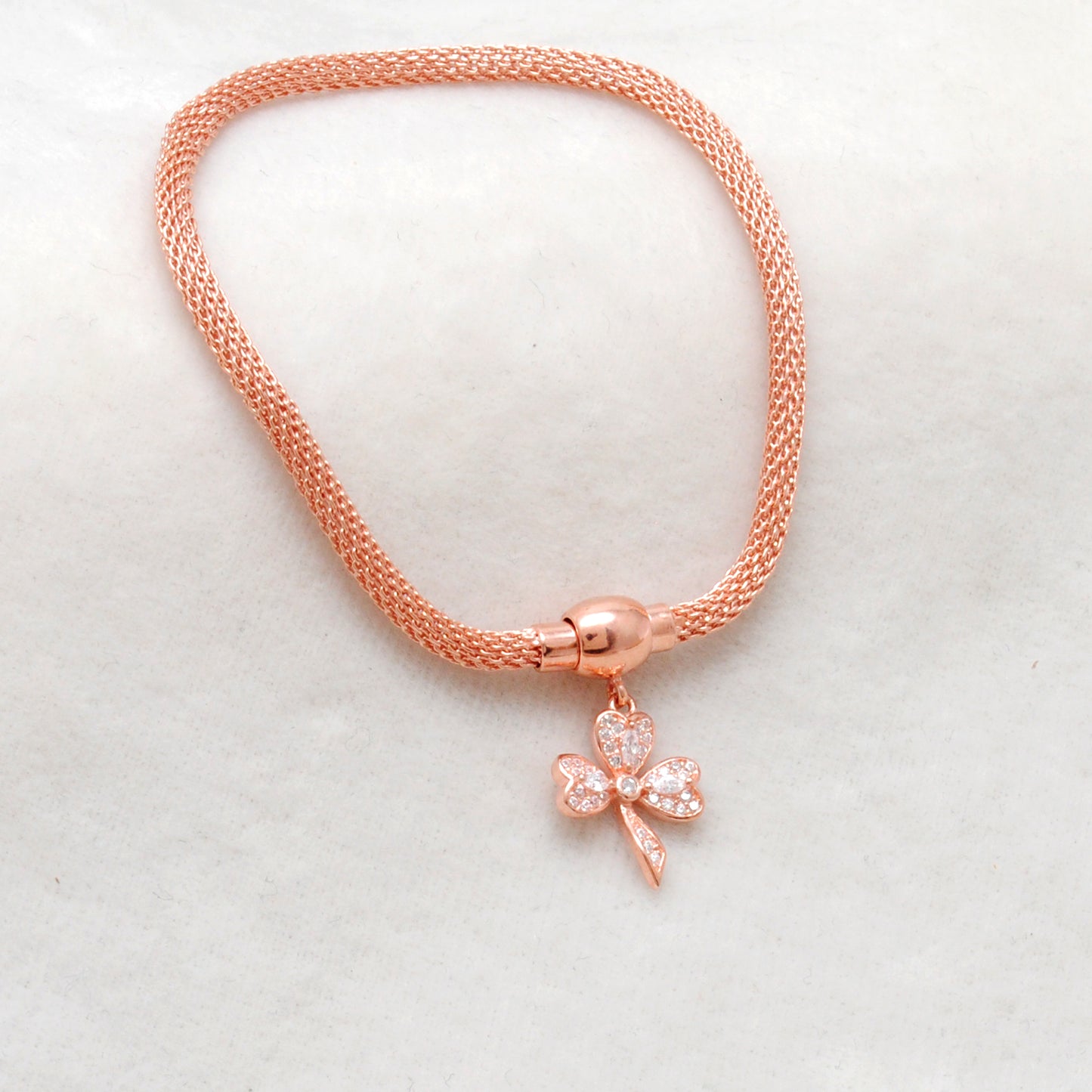 925 Sterling Silver CZ Flower Openable Bracelet – Rose Gold Plated – Handmade Jewelry, Gift for Her - Kanika Creations
