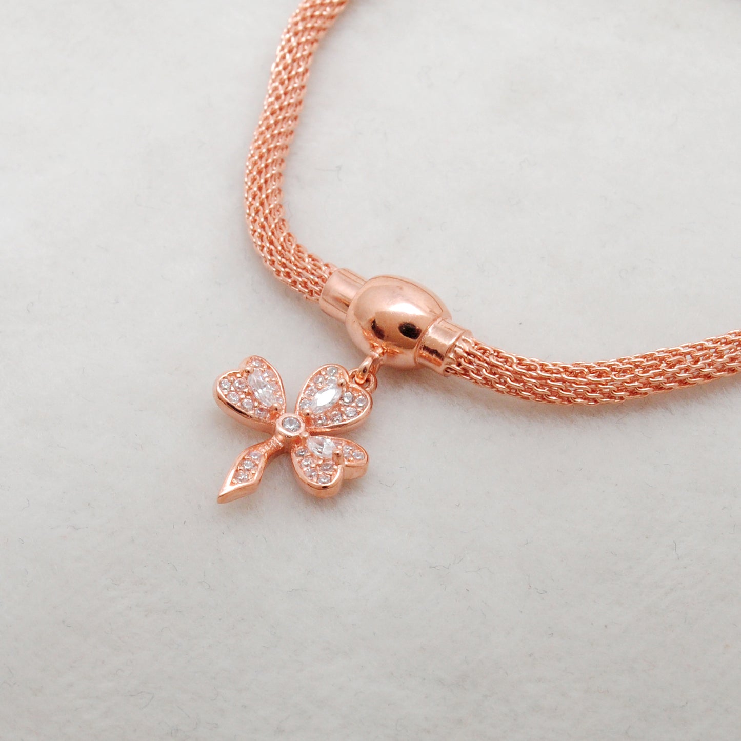 925 Sterling Silver CZ Flower Openable Bracelet – Rose Gold Plated – Handmade Jewelry, Gift for Her - Kanika Creations