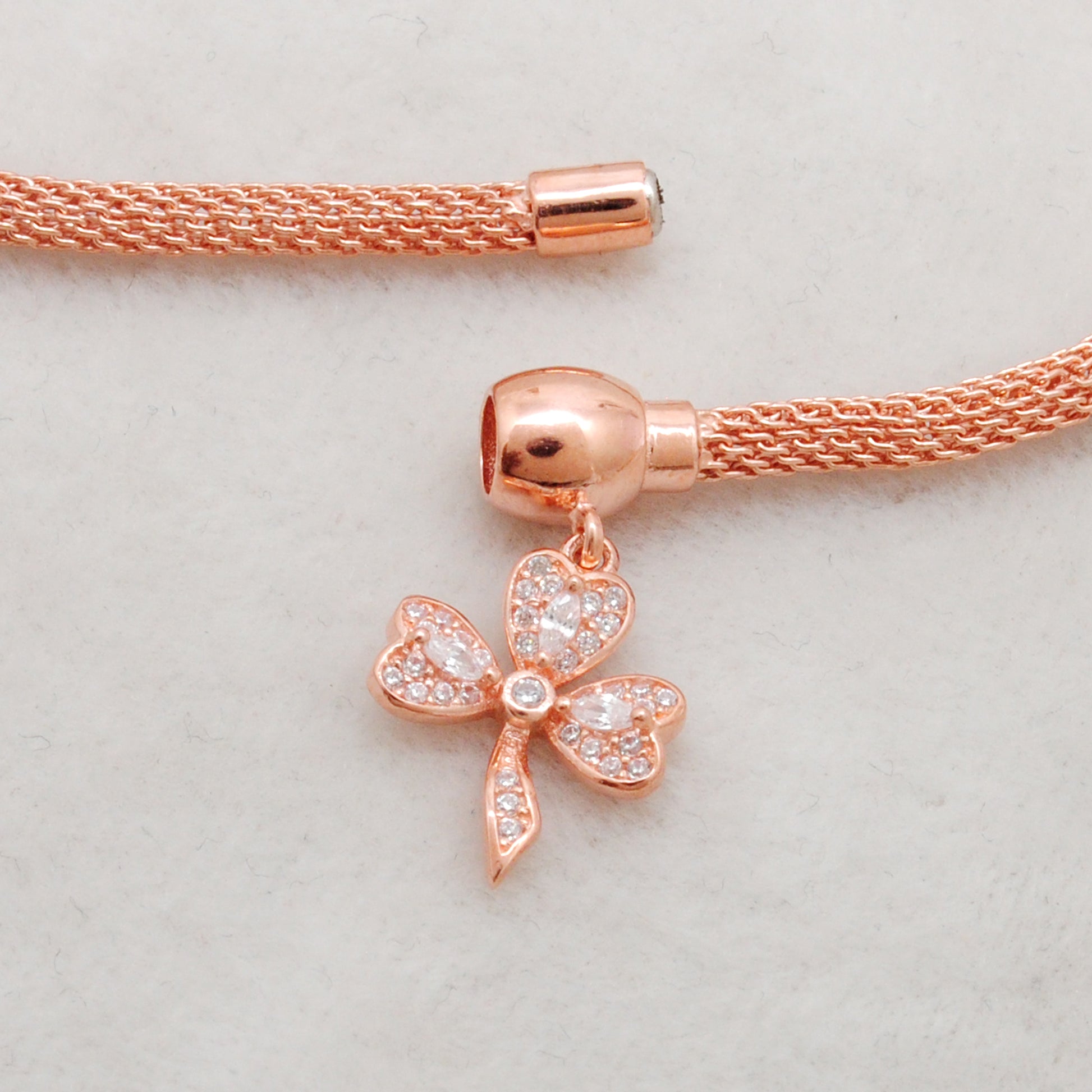 925 Sterling Silver CZ Flower Openable Bracelet – Rose Gold Plated – Handmade Jewelry, Gift for Her - Kanika Creations