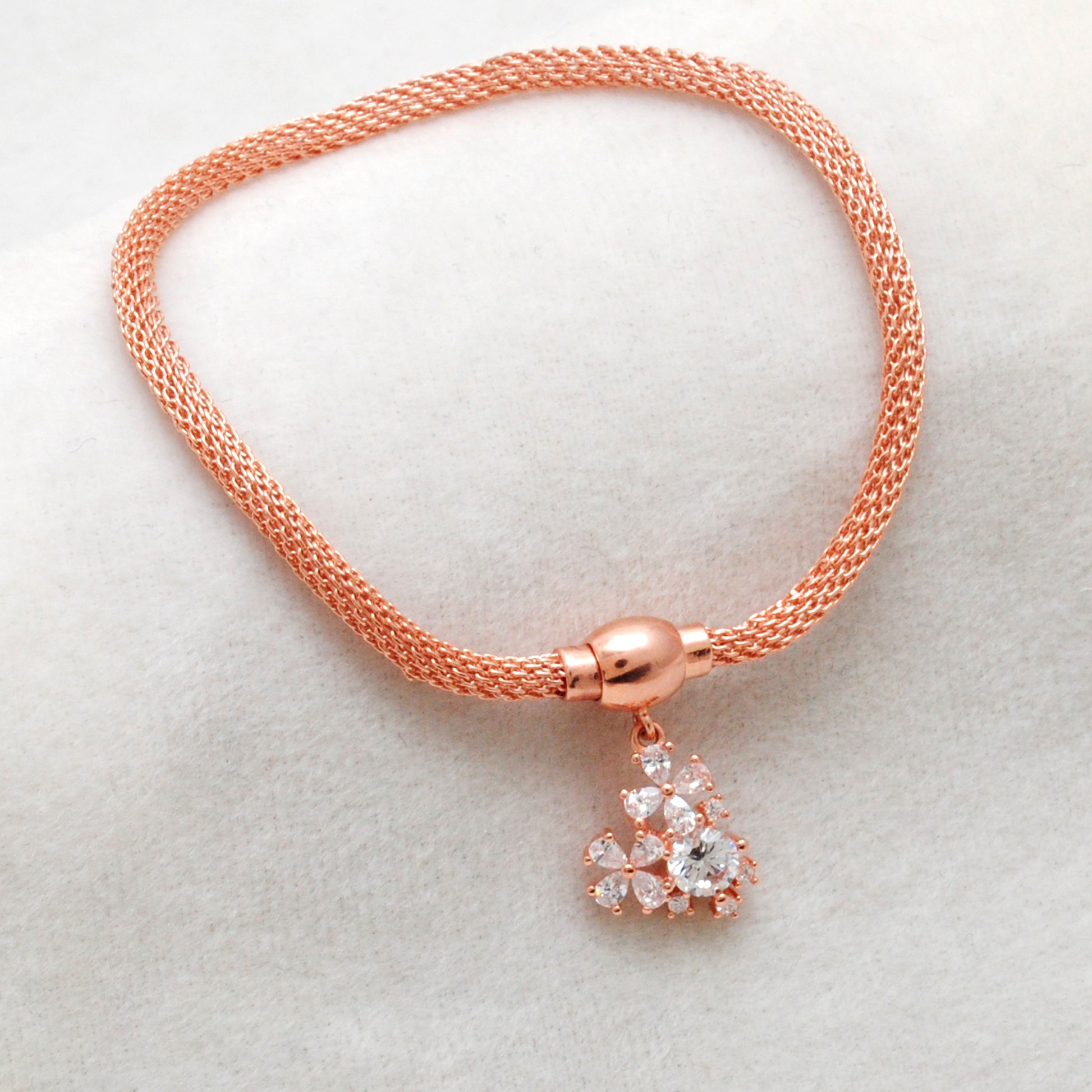 Cubic Zirconia Flower Mesh Bracelet – 925 Silver Jewelry – Birthday Gift for Her - Kanika Creations