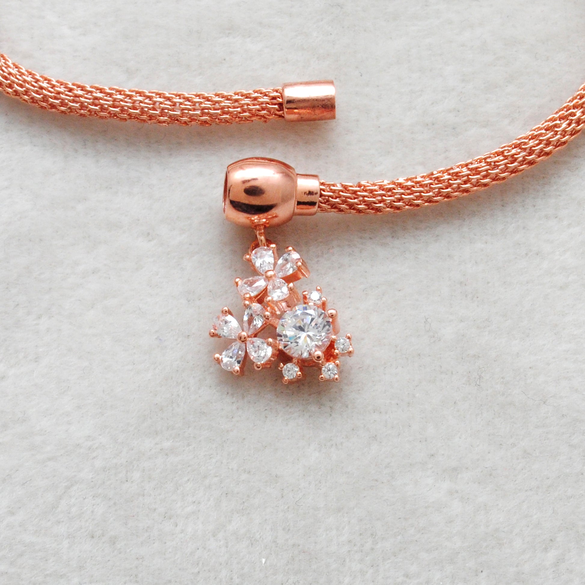 Cubic Zirconia Flower Mesh Bracelet – 925 Silver Jewelry – Birthday Gift for Her - Kanika Creations