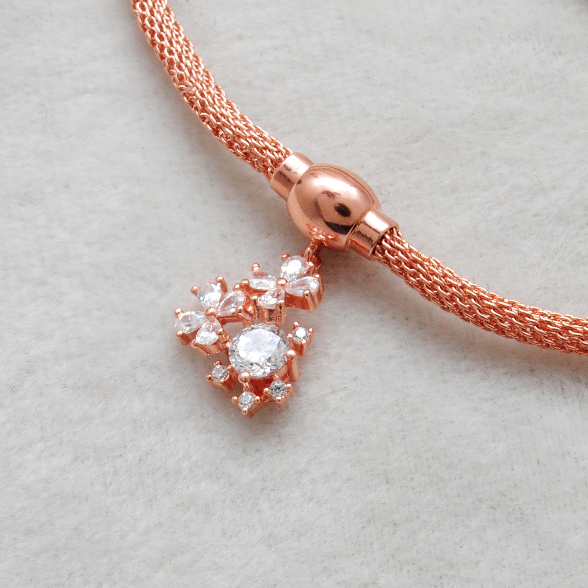 Cubic Zirconia Flower Mesh Bracelet – 925 Silver Jewelry – Birthday Gift for Her - Kanika Creations