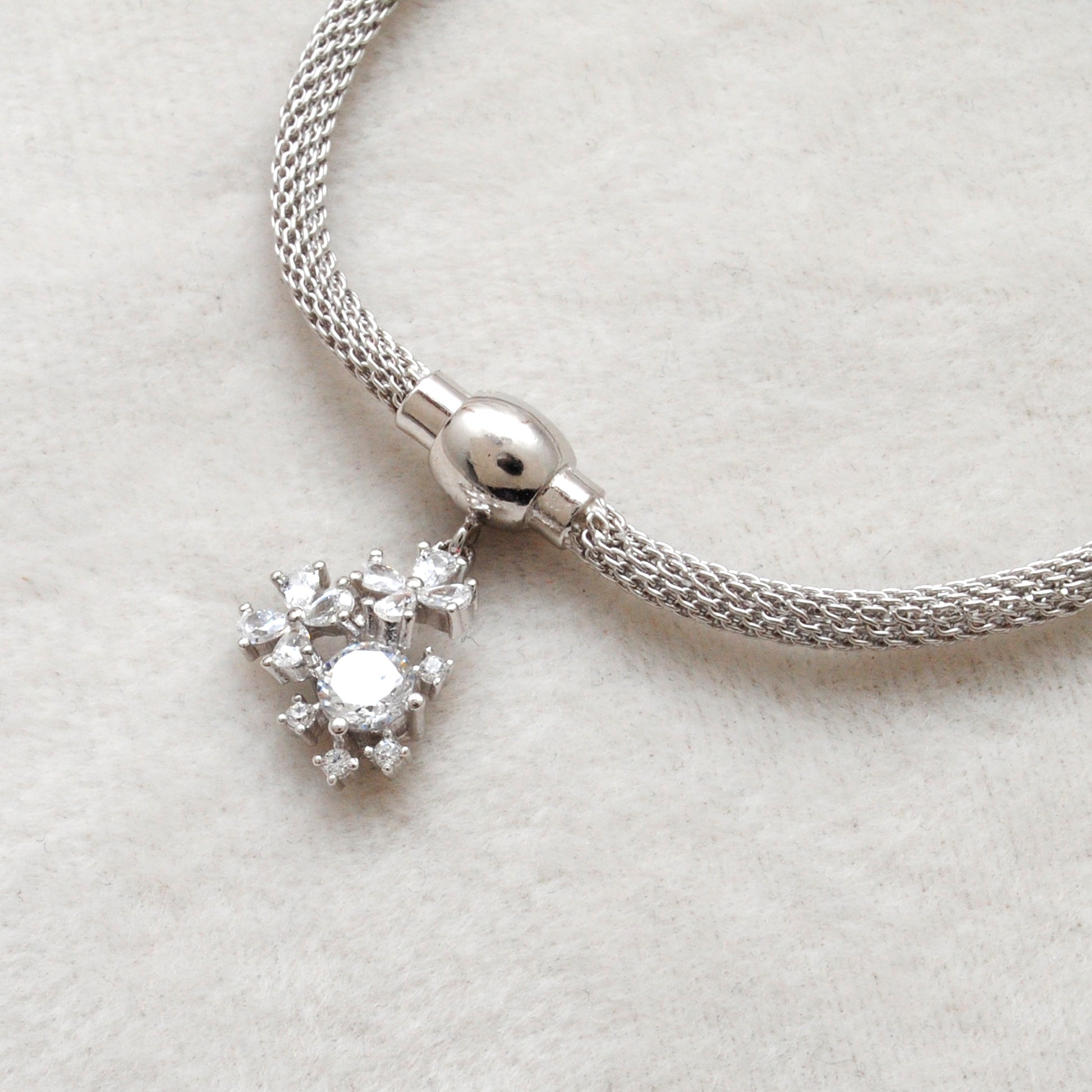 Cubic Zirconia Flower Mesh Bracelet – 925 Silver Jewelry – Birthday Gift for Her - Kanika Creations