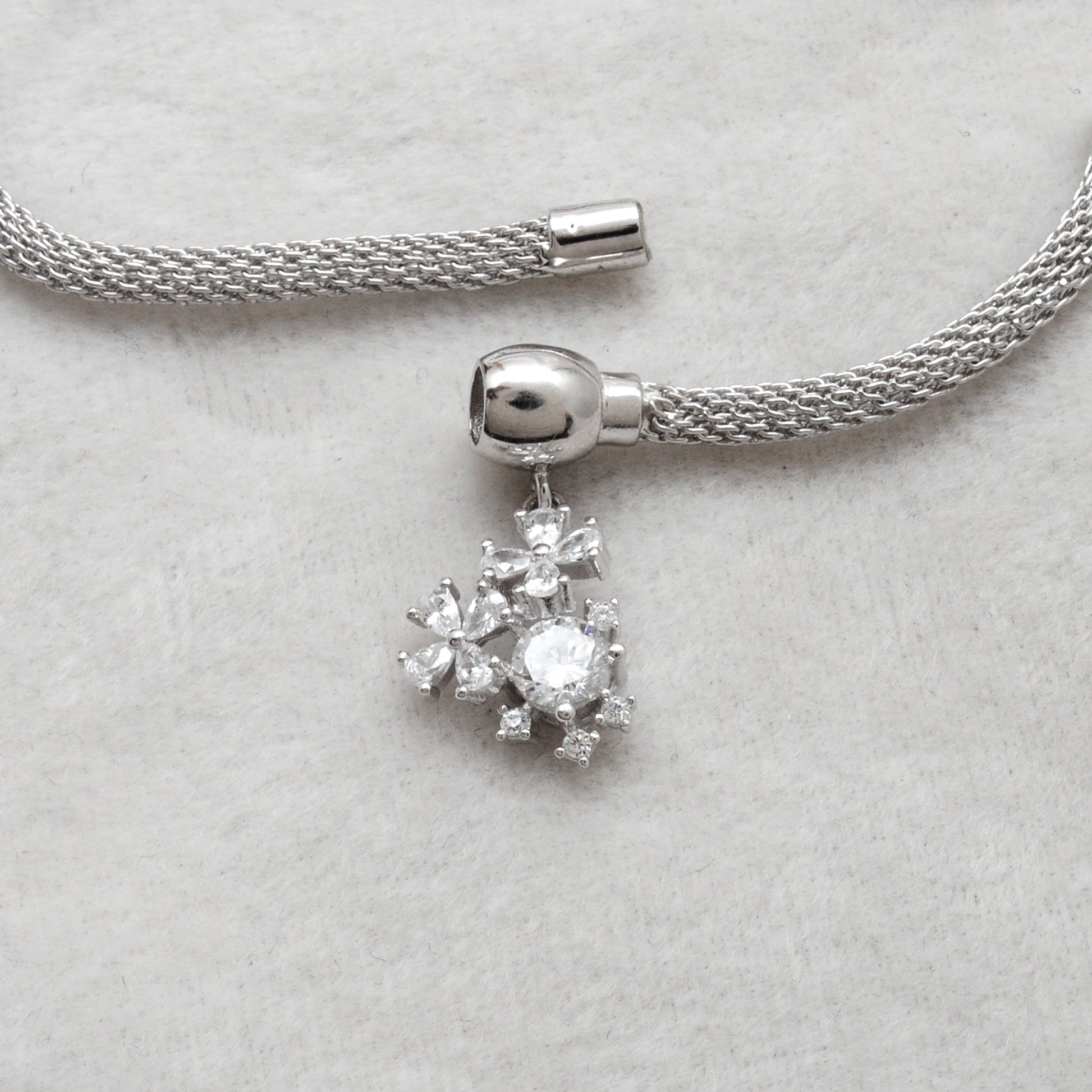 Cubic Zirconia Flower Mesh Bracelet – 925 Silver Jewelry – Birthday Gift for Her - Kanika Creations