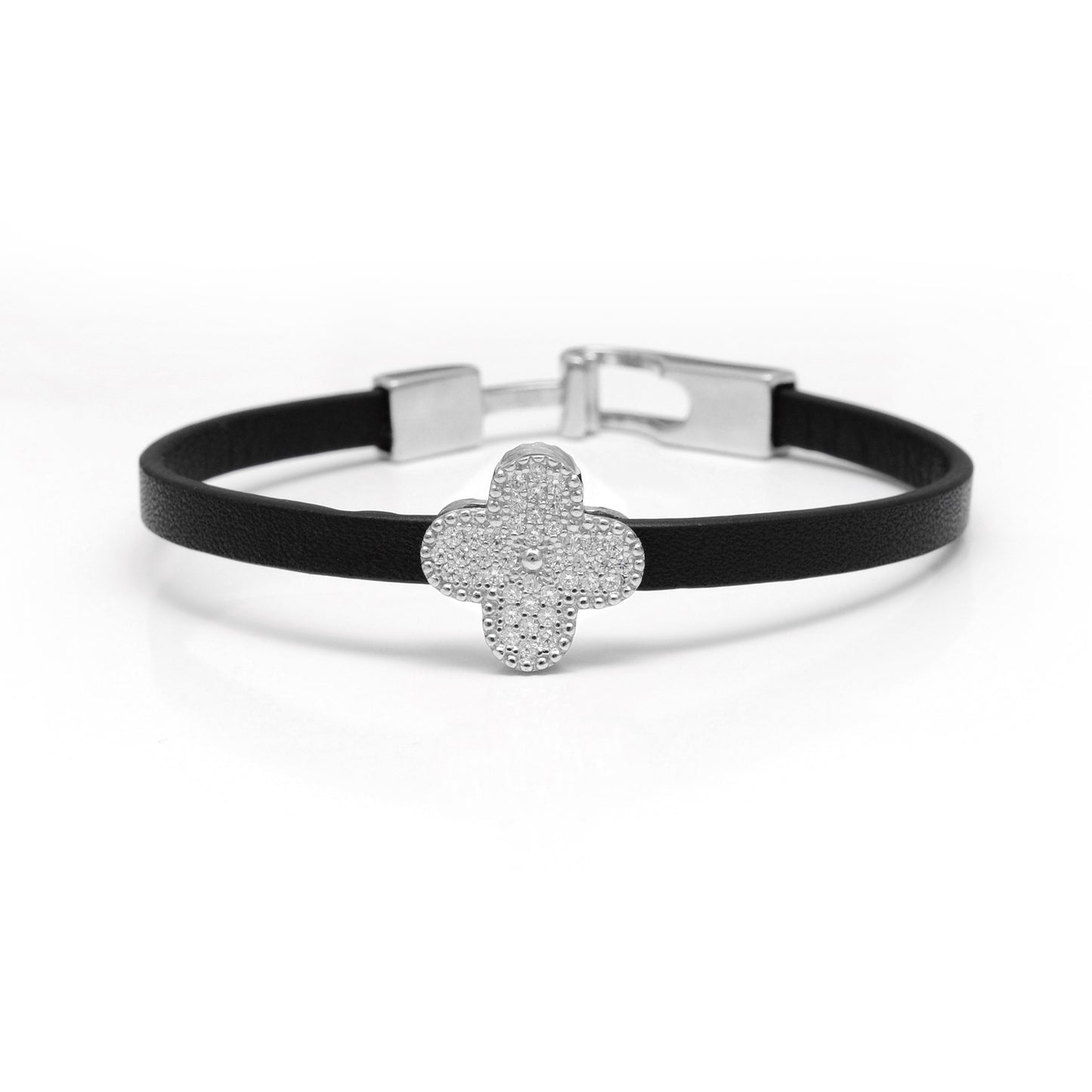 925 Sterling Silver CZ Leather Bracelet, Rose Gold and Silver 7.5 Inch – Stylish & Durable Gift - Kanika Creations