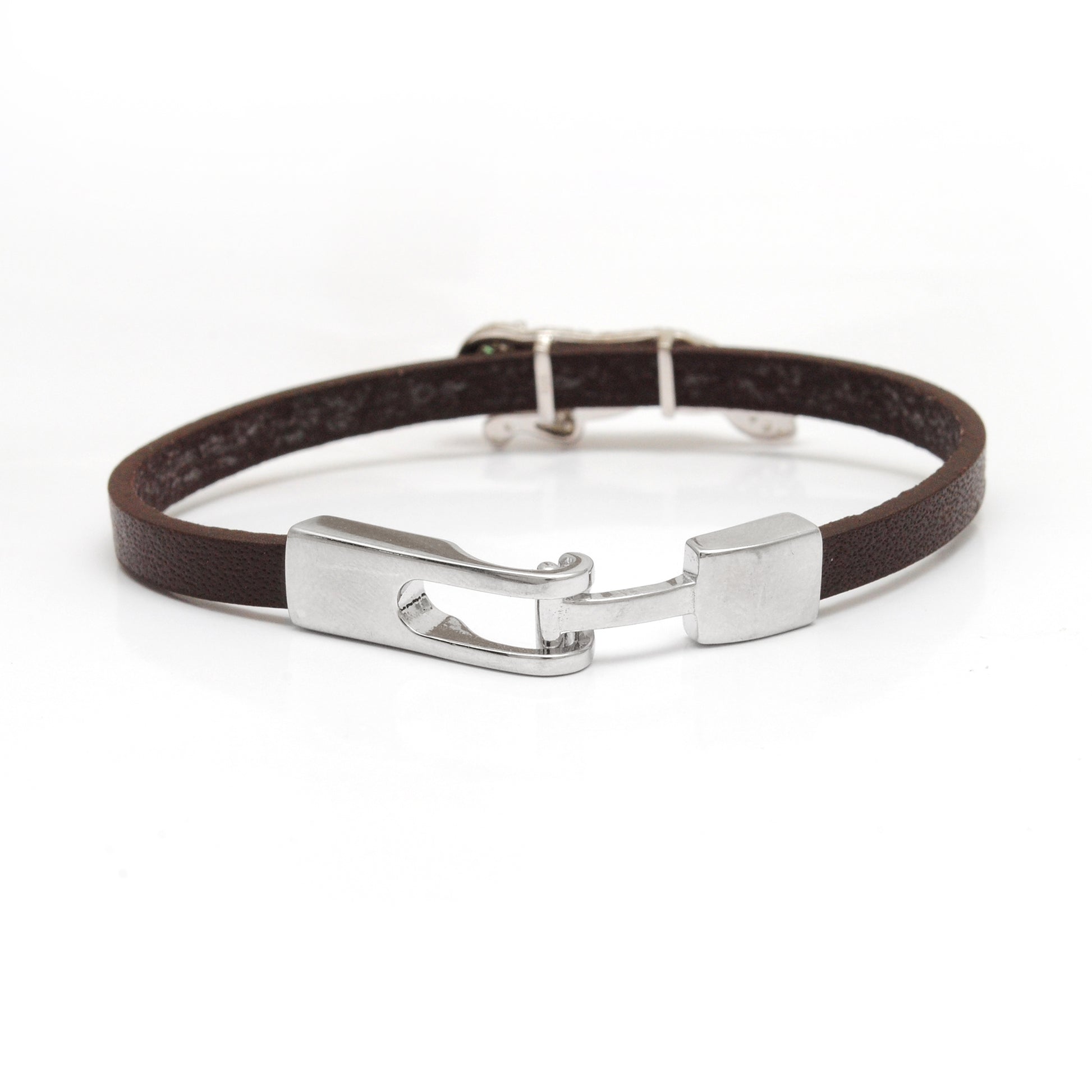 925 Sterling Silver CZ Jaguar Leather Bracelet 7 inch - Kanika Creations