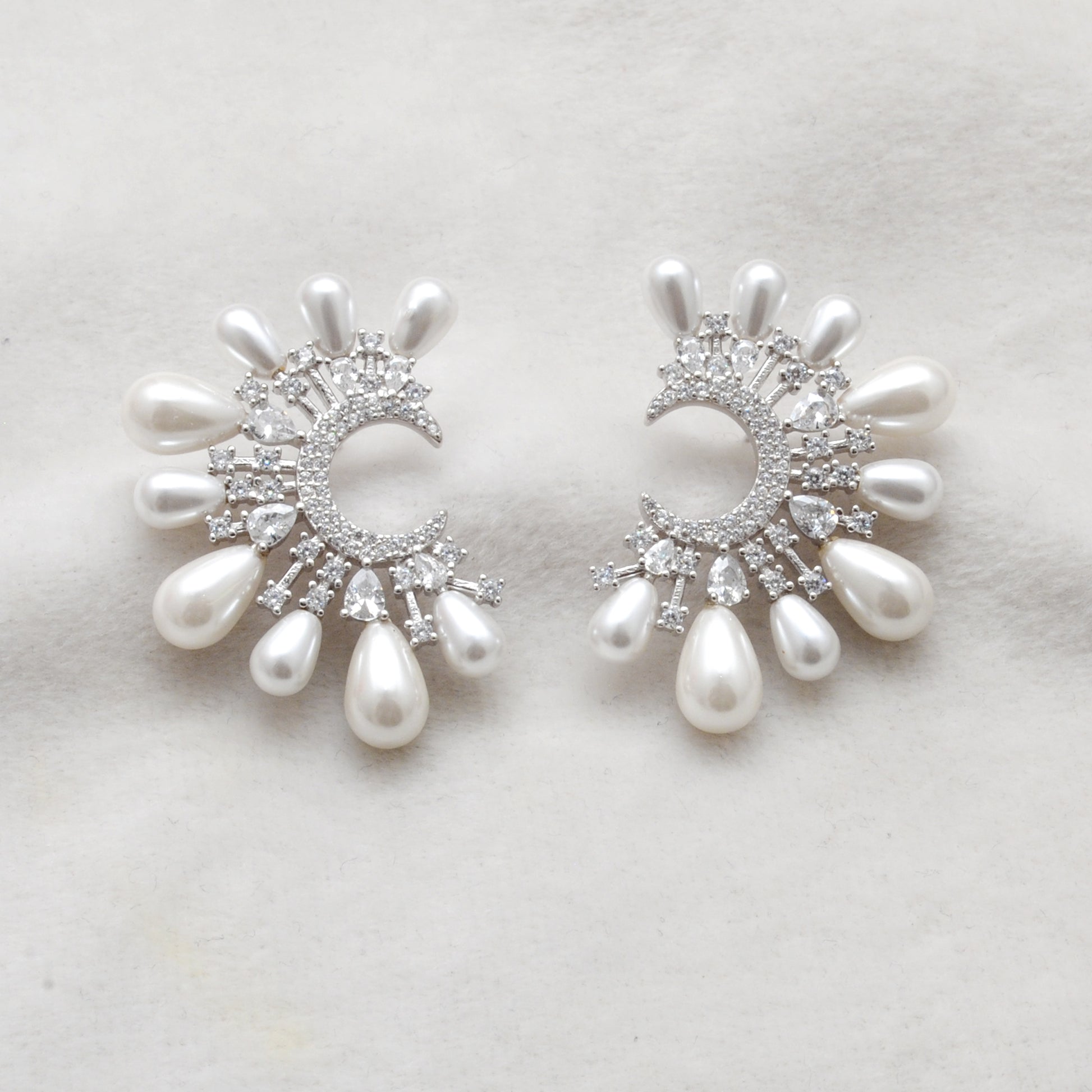 925 Sterling Silver CZ & Pearl Statement Dangle Earrings – Elegant Gift for Women - Kanika Creations