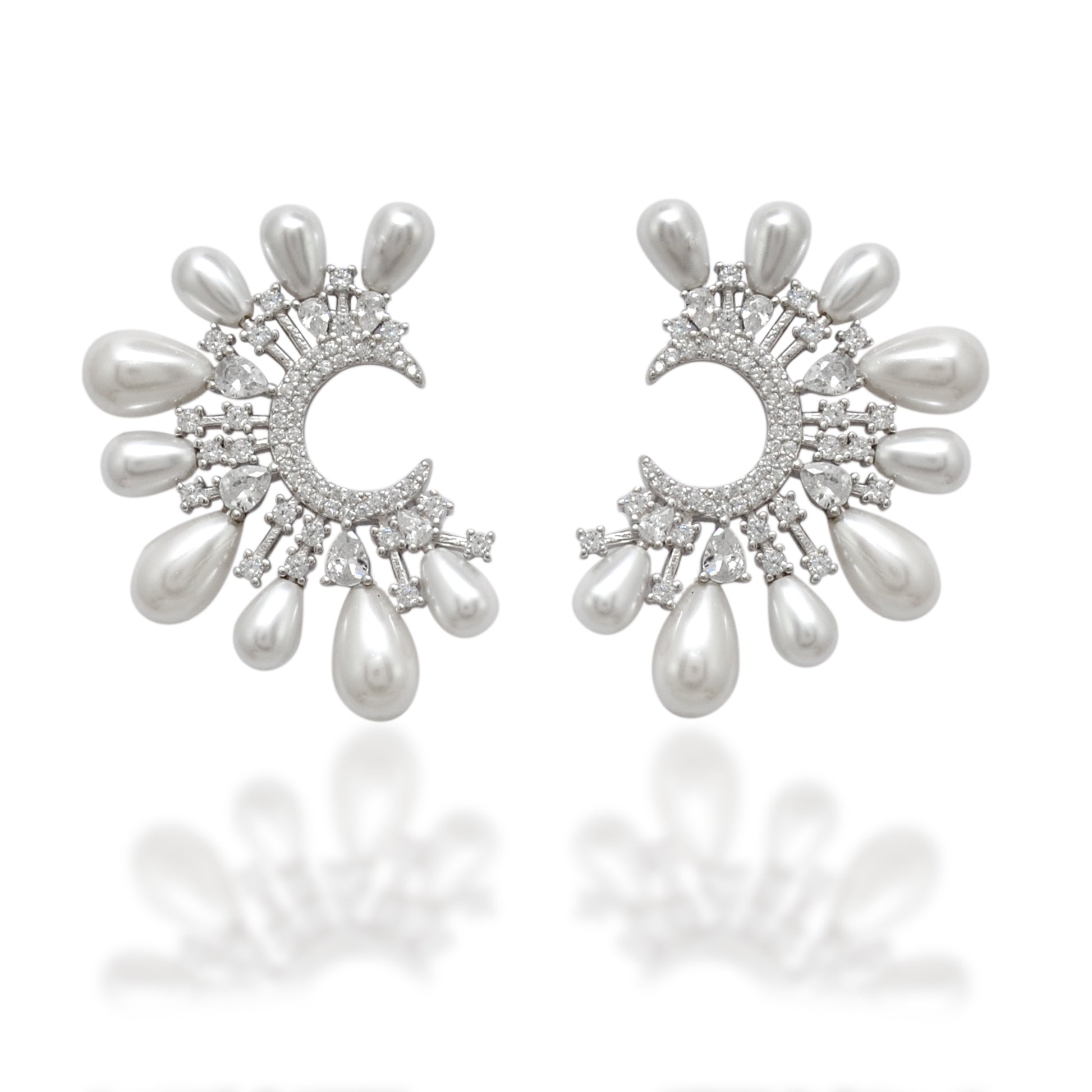 925 Sterling Silver CZ & Pearl Statement Dangle Earrings – Elegant Gift for Women - Kanika Creations