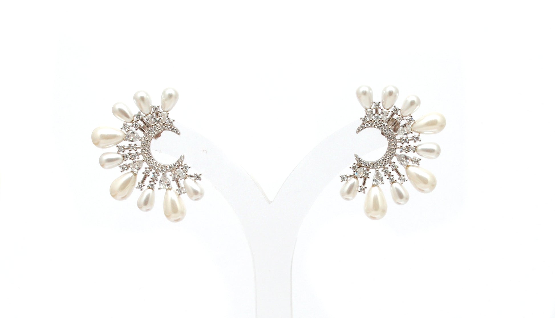 925 Sterling Silver CZ & Pearl Statement Dangle Earrings – Elegant Gift for Women - Kanika Creations