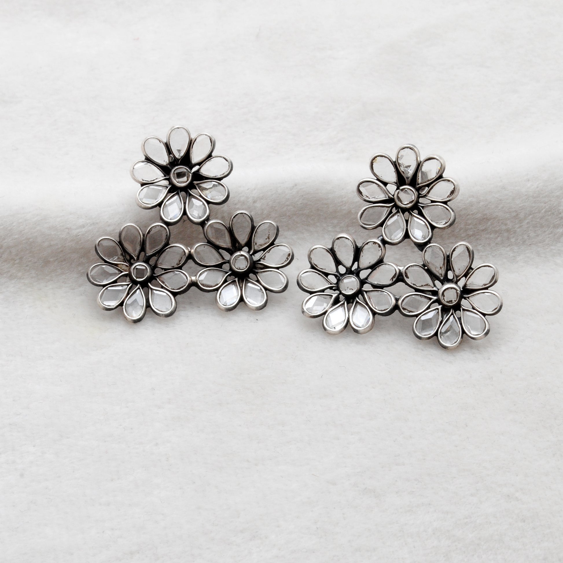 Cubic Zirconia Flower Dangle Earrings – 925 Silver Jewelry, Unique Gift for Women - Kanika Creations