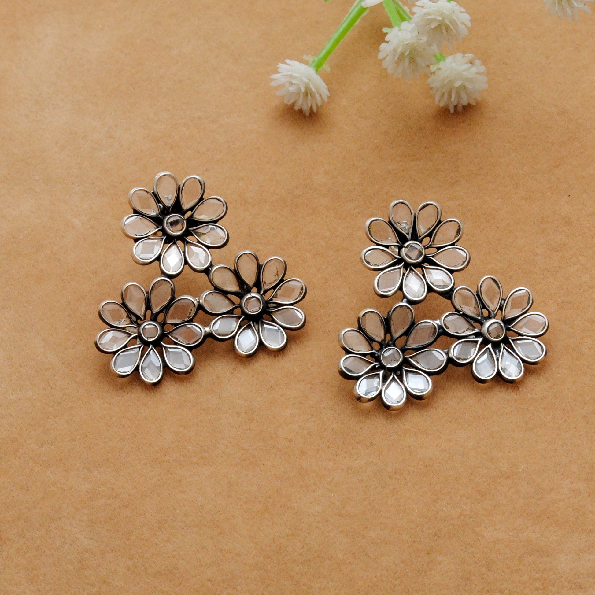 Cubic Zirconia Flower Dangle Earrings – 925 Silver Jewelry, Unique Gift for Women - Kanika Creations