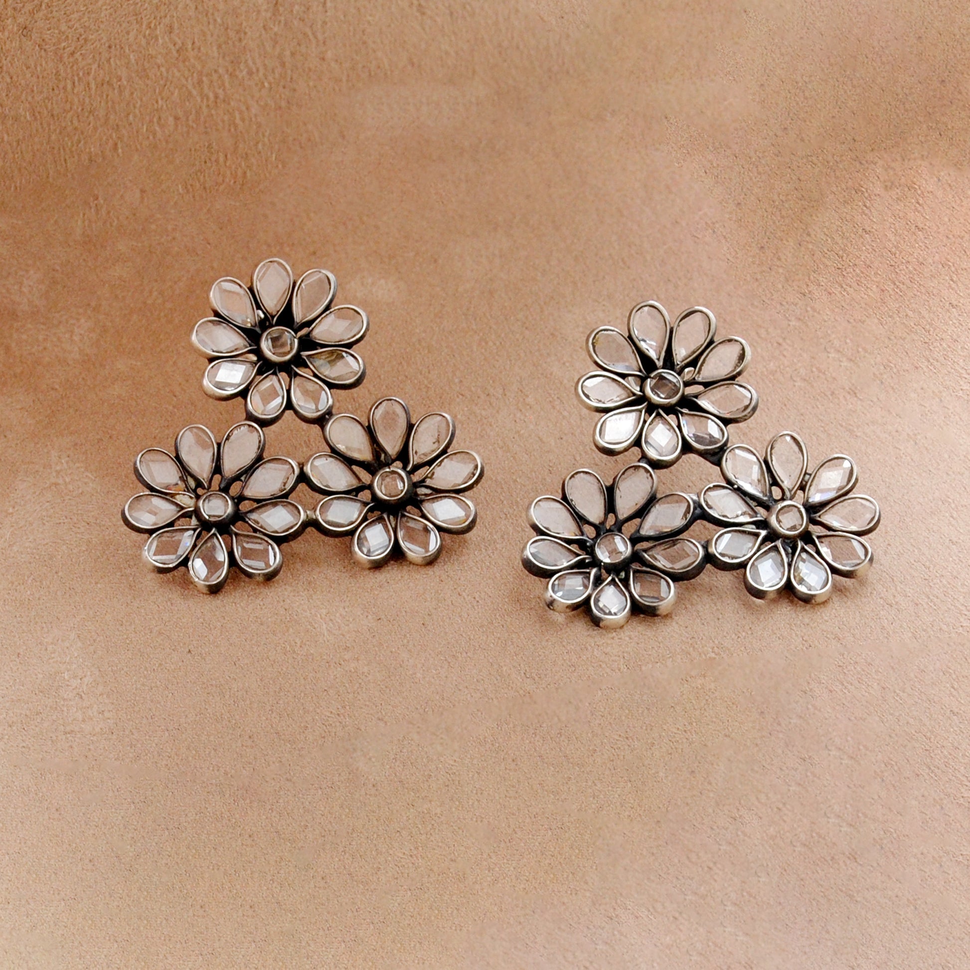 Cubic Zirconia Flower Dangle Earrings – 925 Silver Jewelry, Unique Gift for Women - Kanika Creations