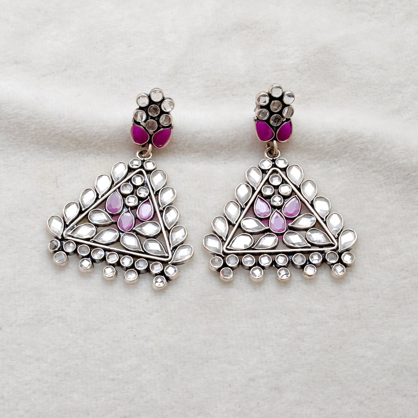 925 Sterling Silver CZ Dangle Earrings – Flower Triangle Design – Wedding Gift - Kanika Creations
