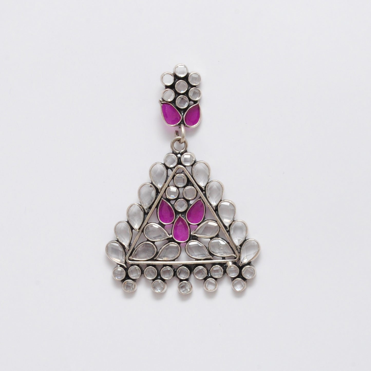 925 Sterling Silver CZ Dangle Earrings – Flower Triangle Design – Wedding Gift - Kanika Creations