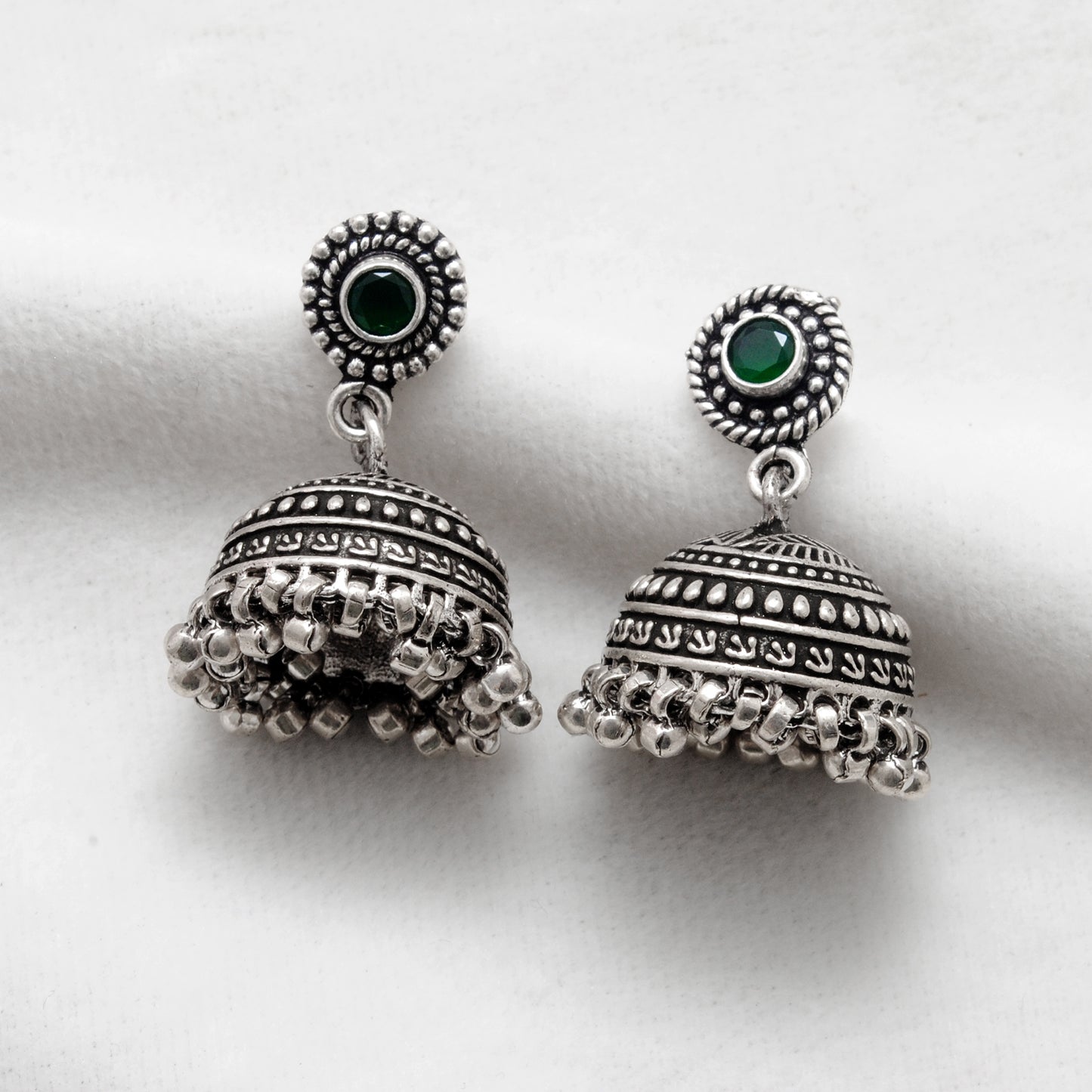 925 Sterling Silver Oxidized Green Stone Dangle Earrings – Handmade Gift for Women - Kanika Creations