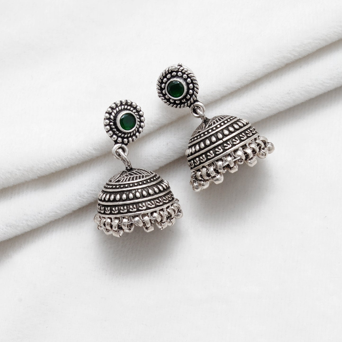 925 Sterling Silver Oxidized Green Stone Dangle Earrings – Handmade Gift for Women - Kanika Creations