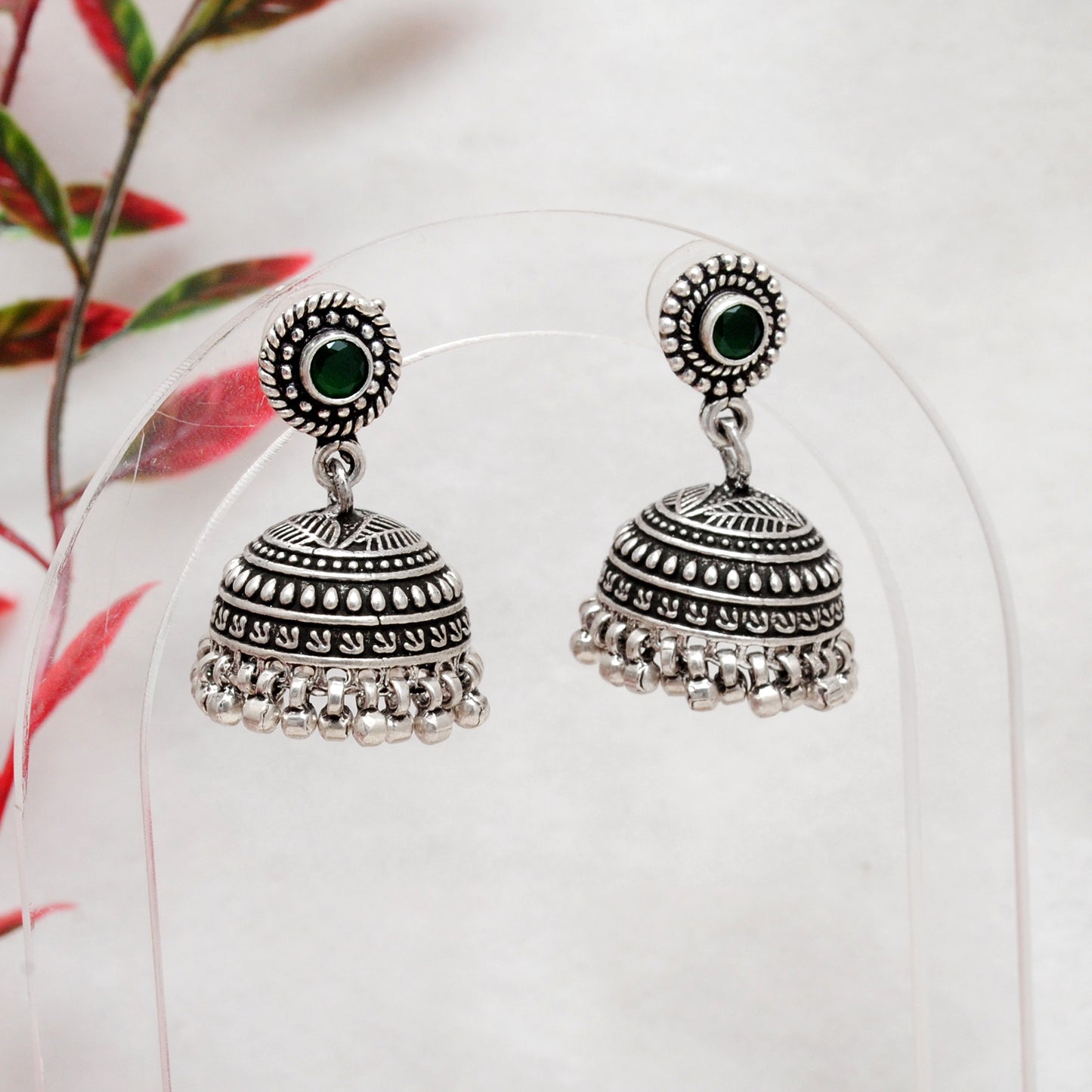 925 Sterling Silver Oxidized Green Stone Dangle Earrings – Handmade Gift for Women - Kanika Creations