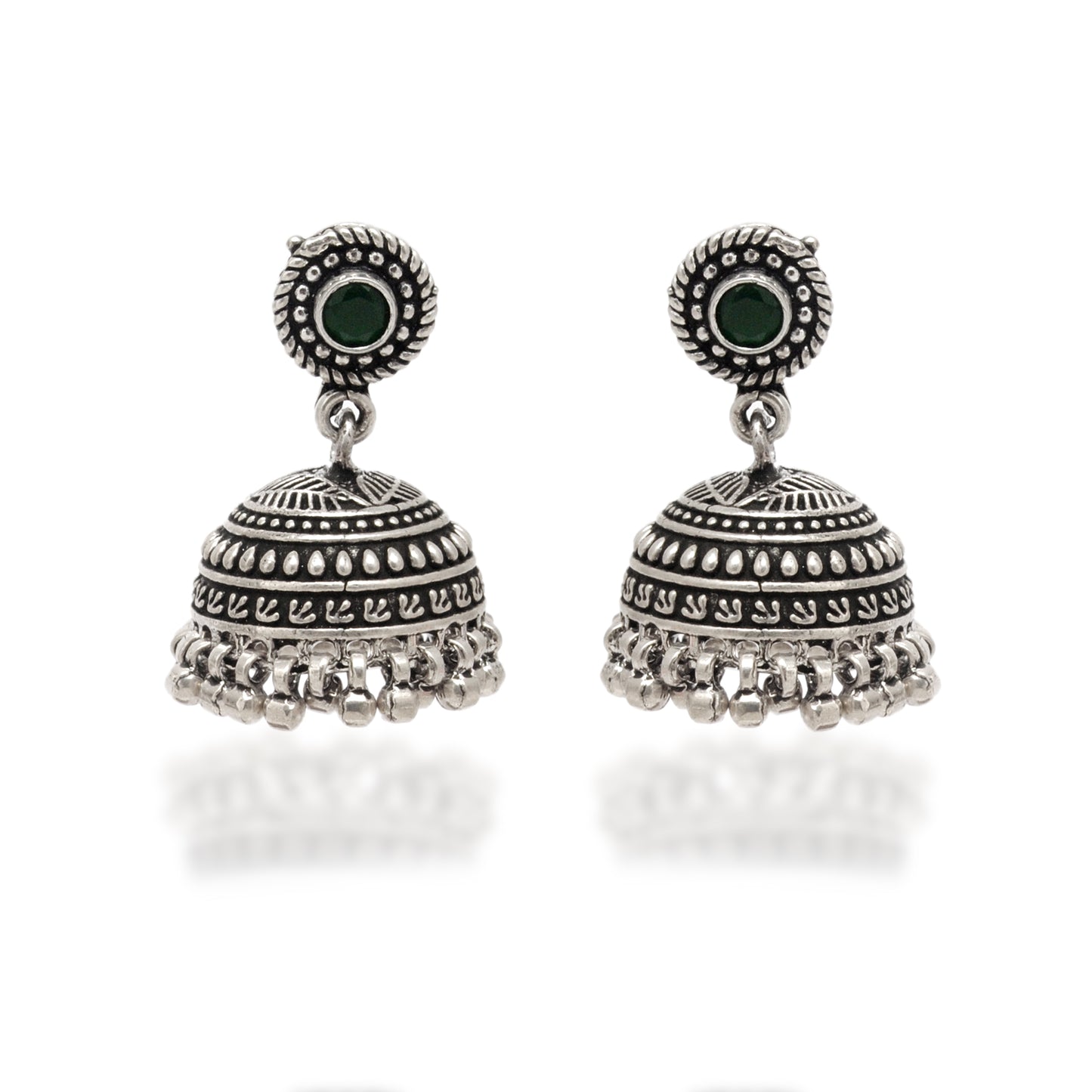 925 Sterling Silver Oxidized Green Stone Dangle Earrings – Handmade Gift for Women - Kanika Creations