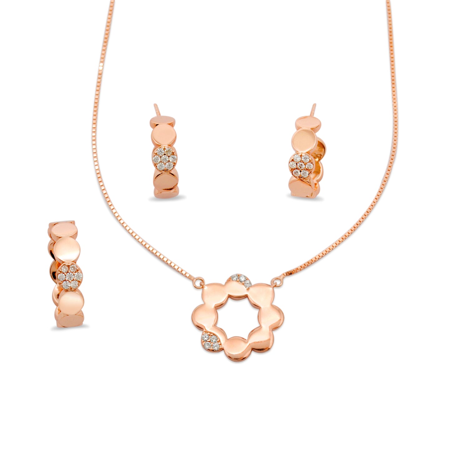 925 Silver CZ Necklace & Earrings Set with Band Ring – Gold & Silver Finish