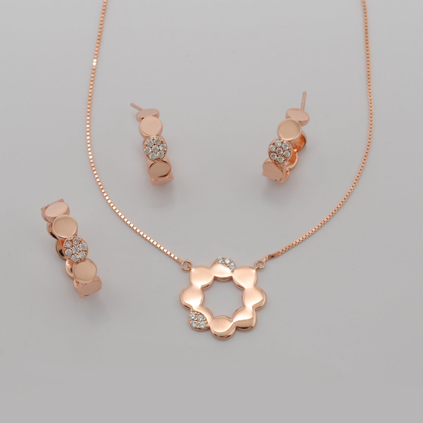 925 Silver CZ Necklace & Earrings Set with Band Ring – Gold & Silver Finish