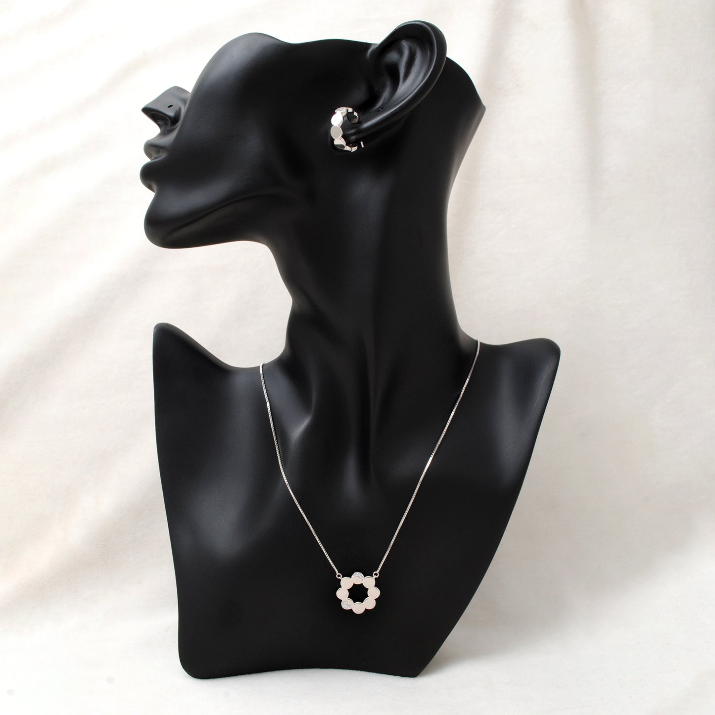 925 Silver CZ Necklace & Earrings Set with Band Ring – Gold & Silver Finish
