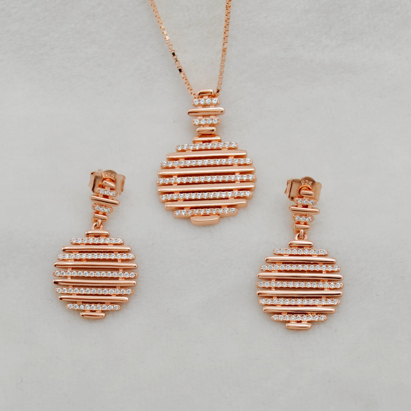 Gold Plated Fluted CZ Necklace & Earrings Set – 925 Silver Jewelry