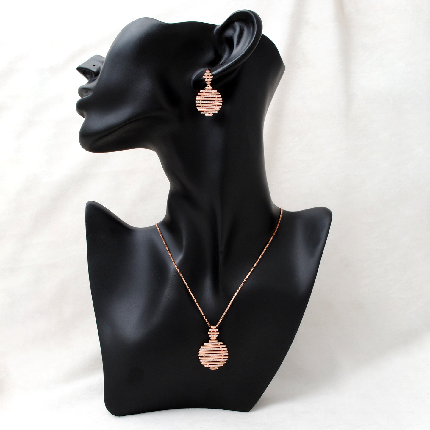 Gold Plated Fluted CZ Necklace & Earrings Set – 925 Silver Jewelry