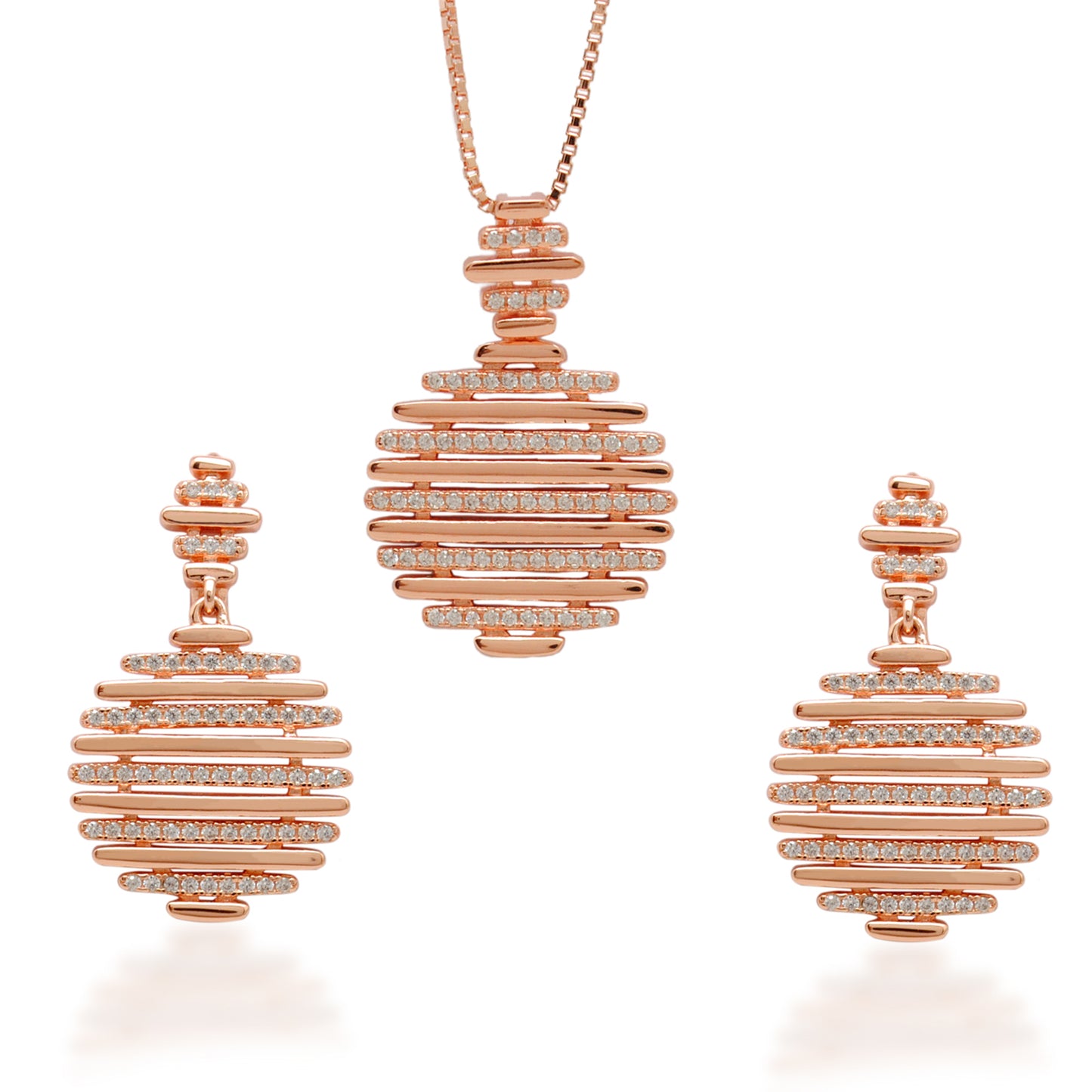 Gold Plated Fluted CZ Necklace & Earrings Set – 925 Silver Jewelry