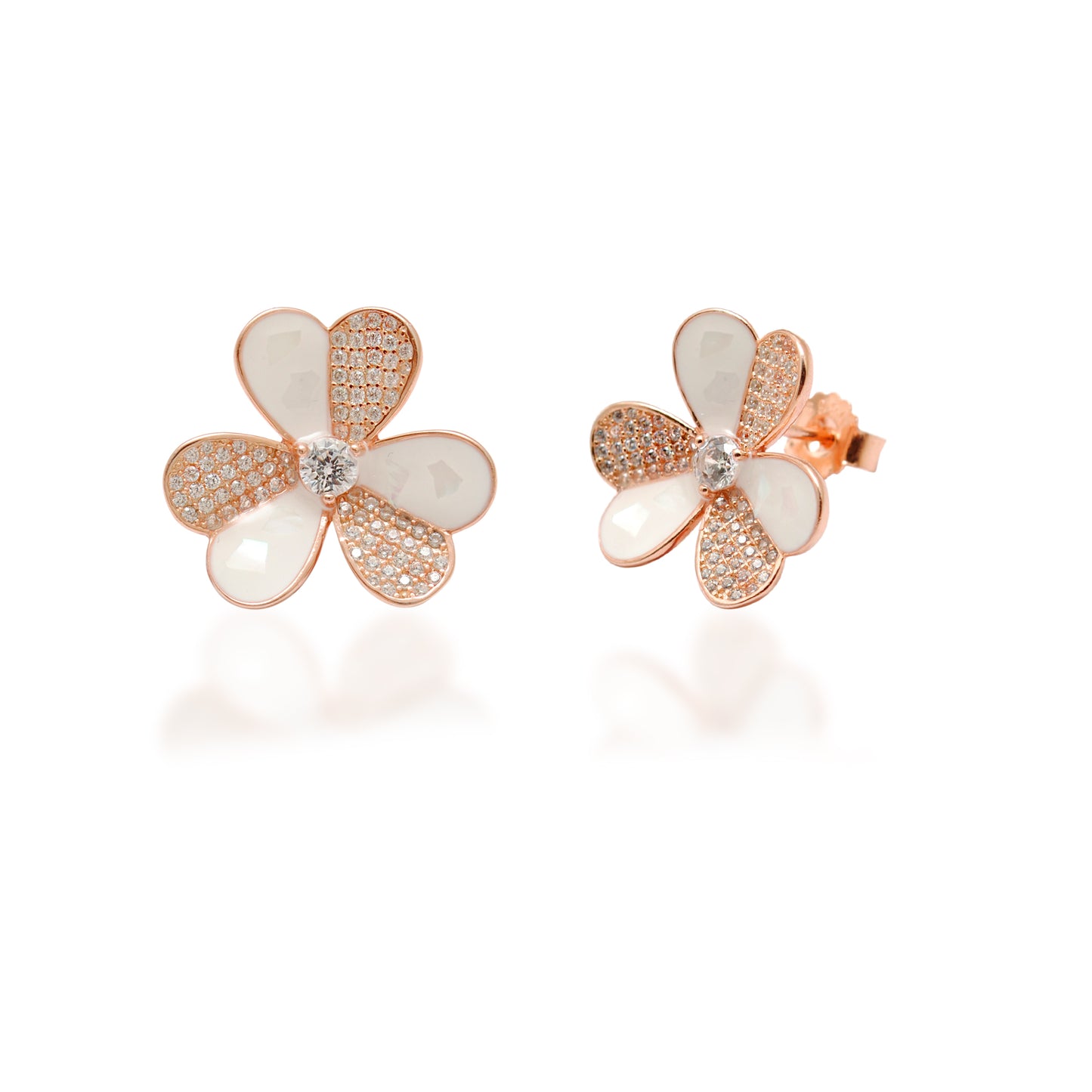 Floral CZ Necklace & Earrings Set – 925 Silver & Gold Plated