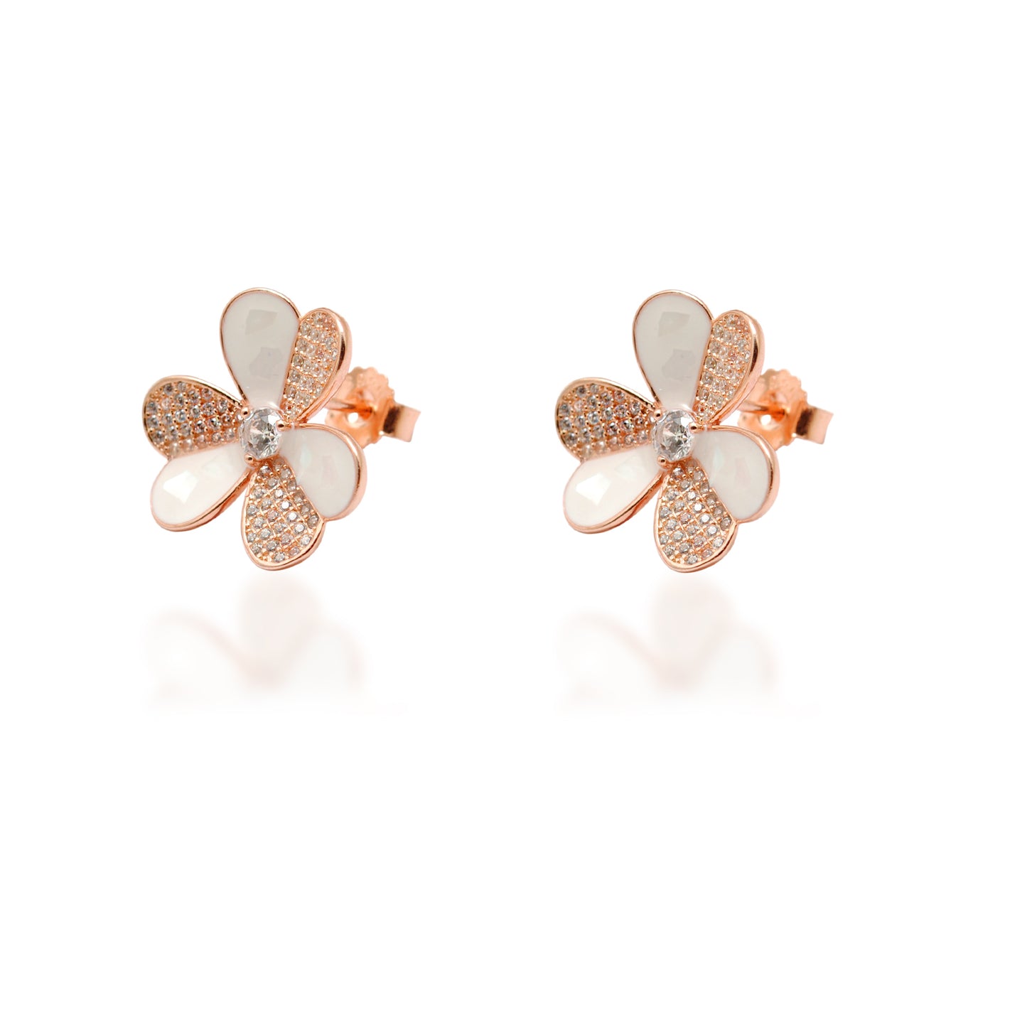 Floral CZ Necklace & Earrings Set – 925 Silver & Gold Plated