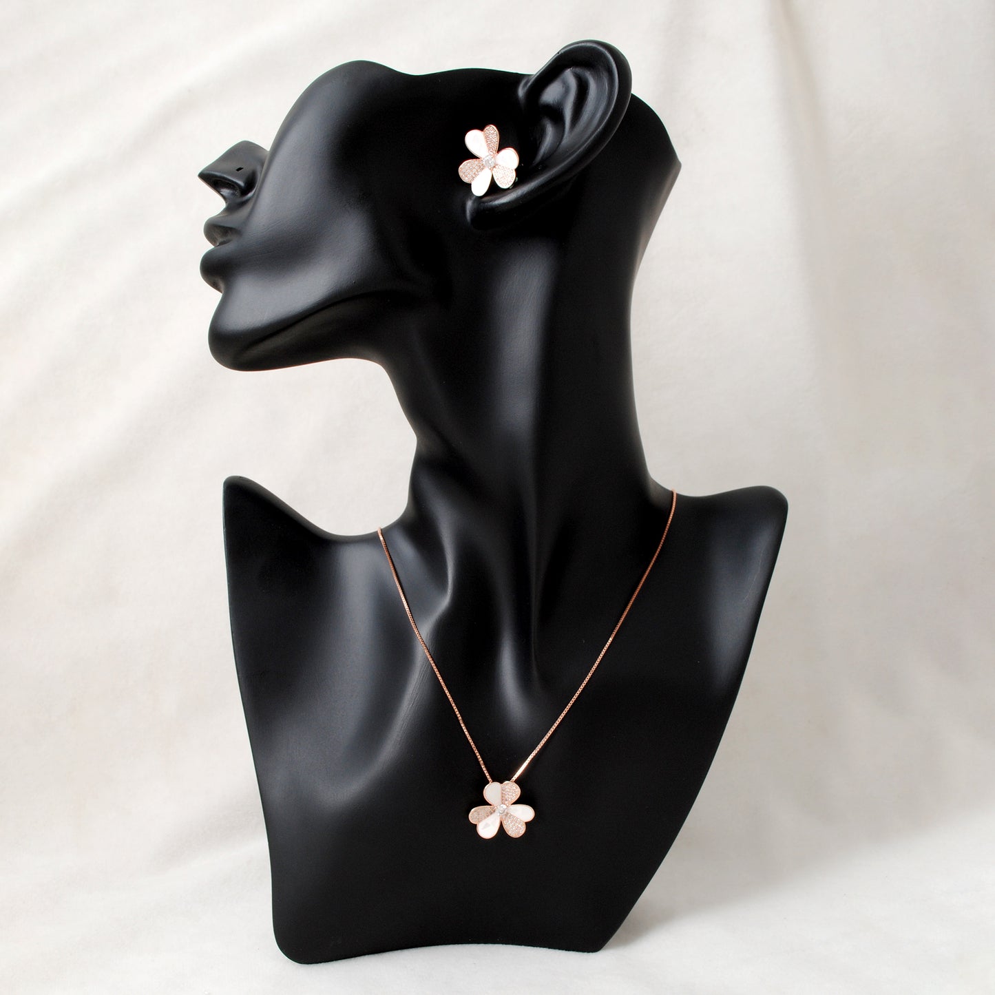 Floral CZ Necklace & Earrings Set – 925 Silver & Gold Plated