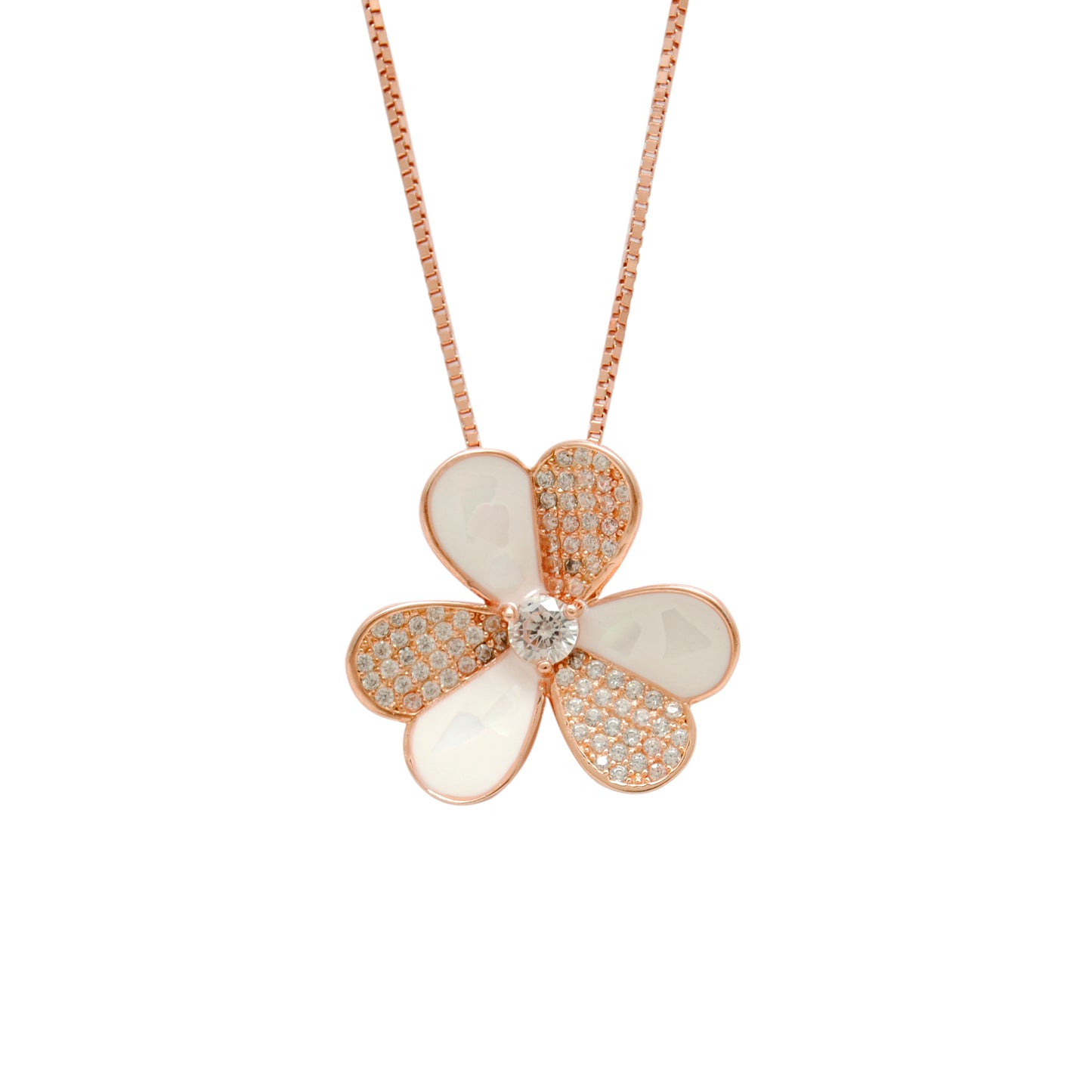 Floral CZ Necklace & Earrings Set – 925 Silver & Gold Plated
