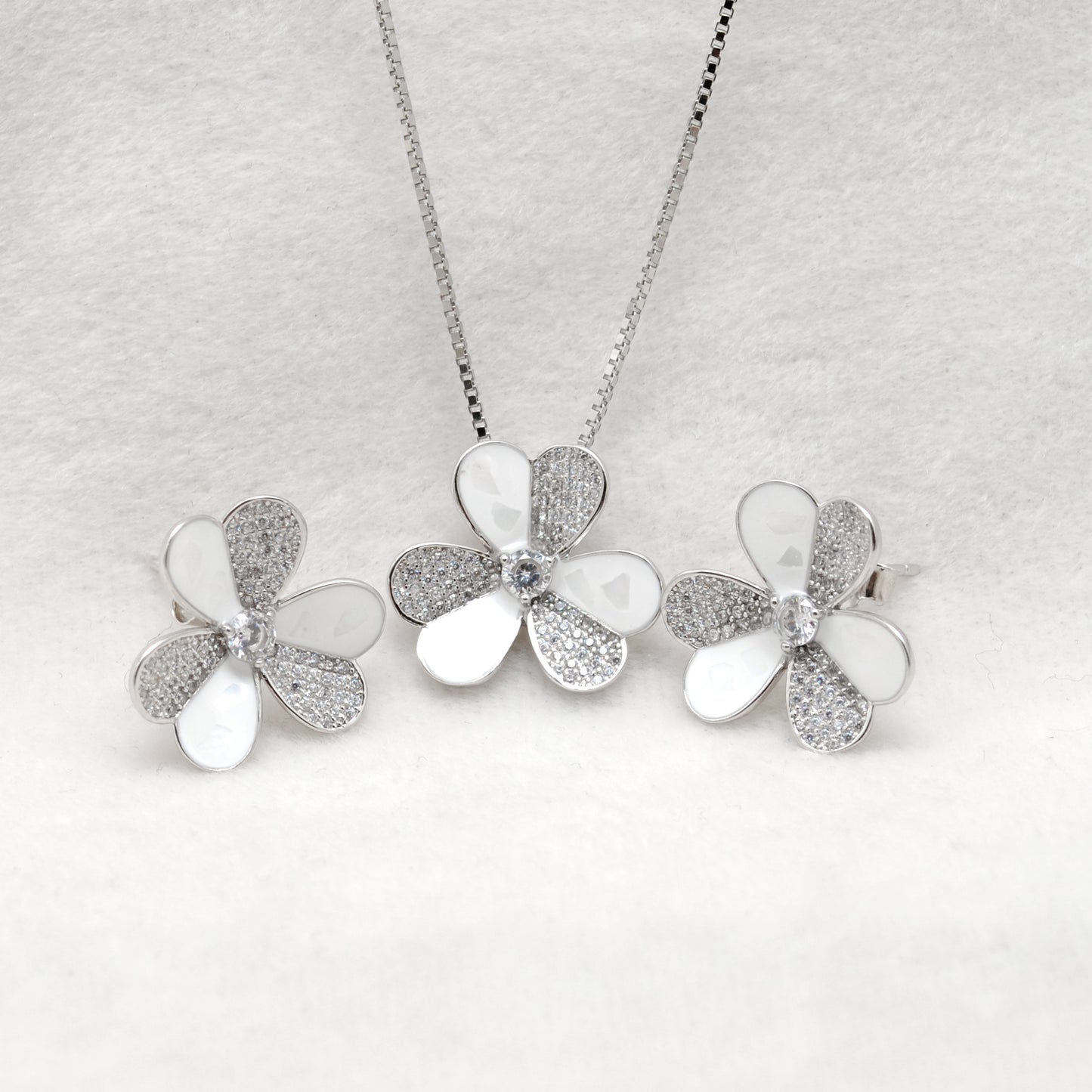 Floral CZ Necklace & Earrings Set – 925 Silver & Gold Plated