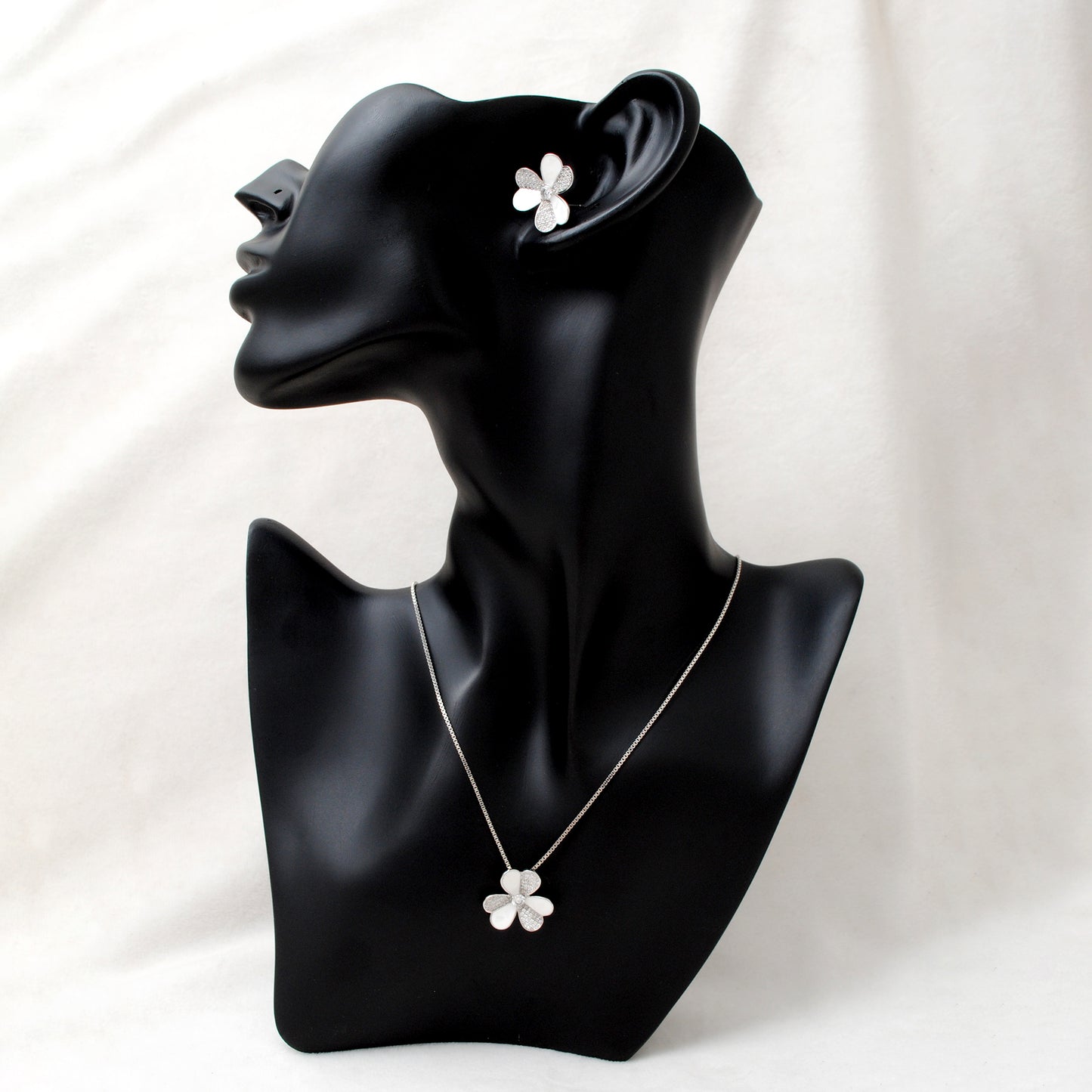 Floral CZ Necklace & Earrings Set – 925 Silver & Gold Plated