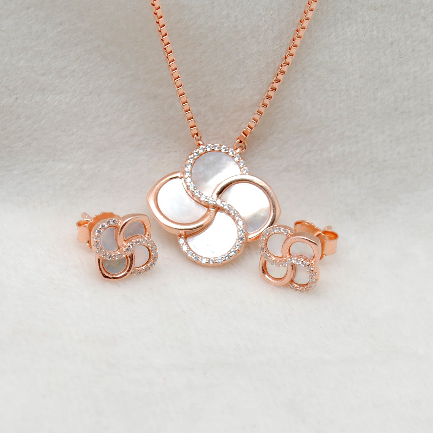 Gold Plated Floral CZ Necklace & Earrings Set – 925 Silver Jewelry