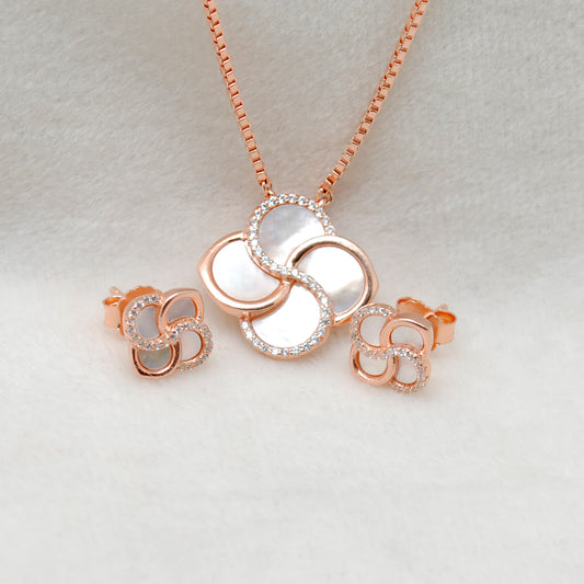 Gold Plated Floral CZ Necklace & Earrings Set – 925 Silver Jewelry