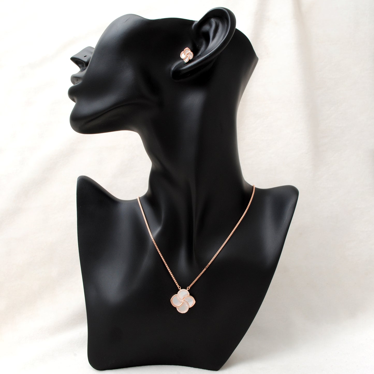 Gold Plated Floral CZ Necklace & Earrings Set – 925 Silver Jewelry