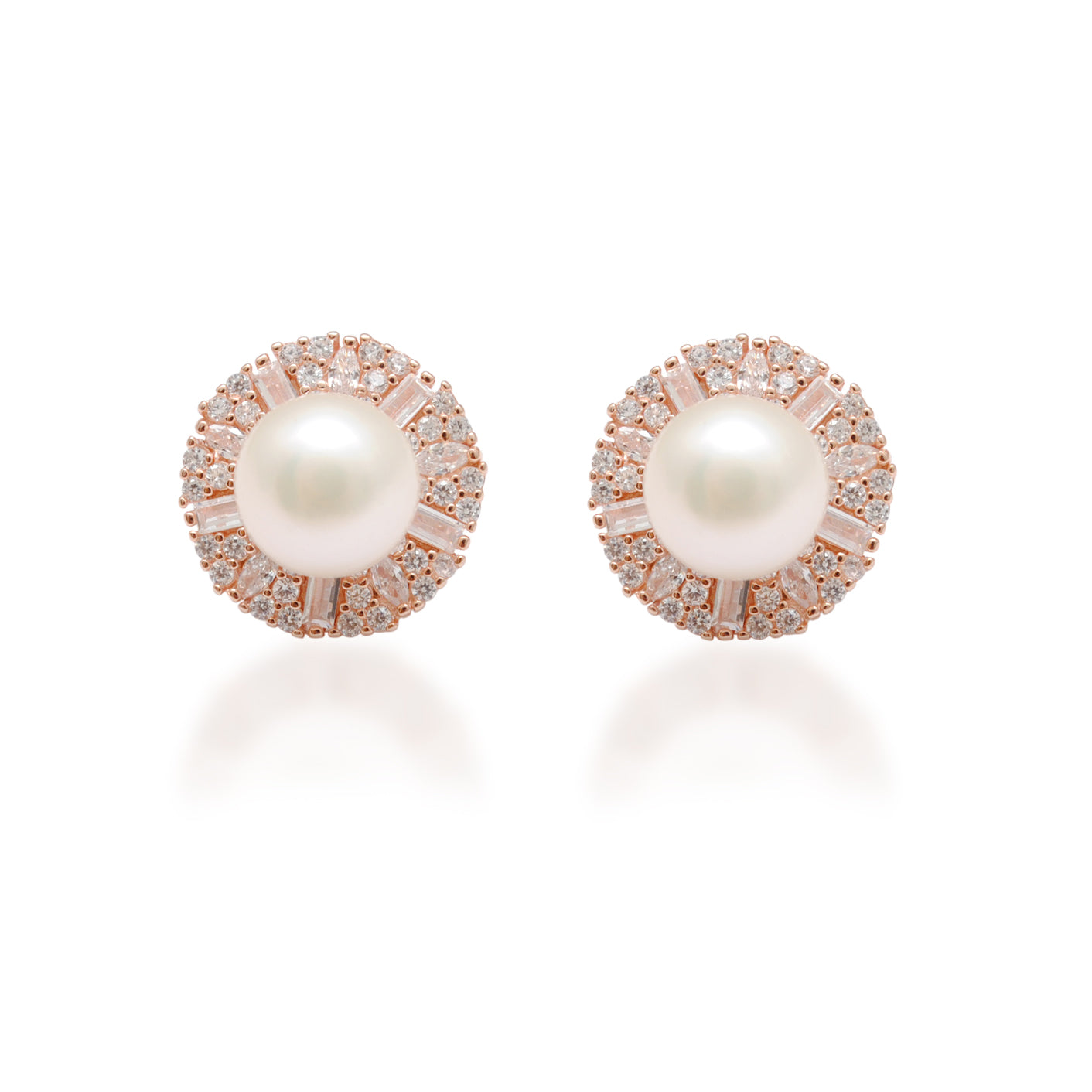 CZ & Pearl Necklace Earrings Set – 925 Silver & Gold Plated