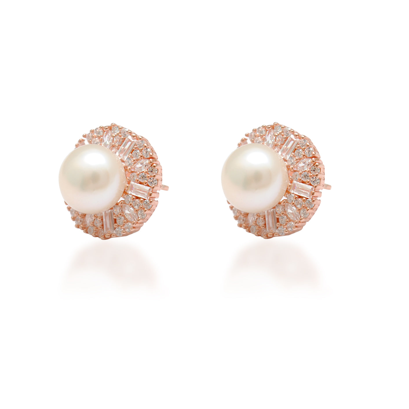 CZ & Pearl Necklace Earrings Set – 925 Silver & Gold Plated
