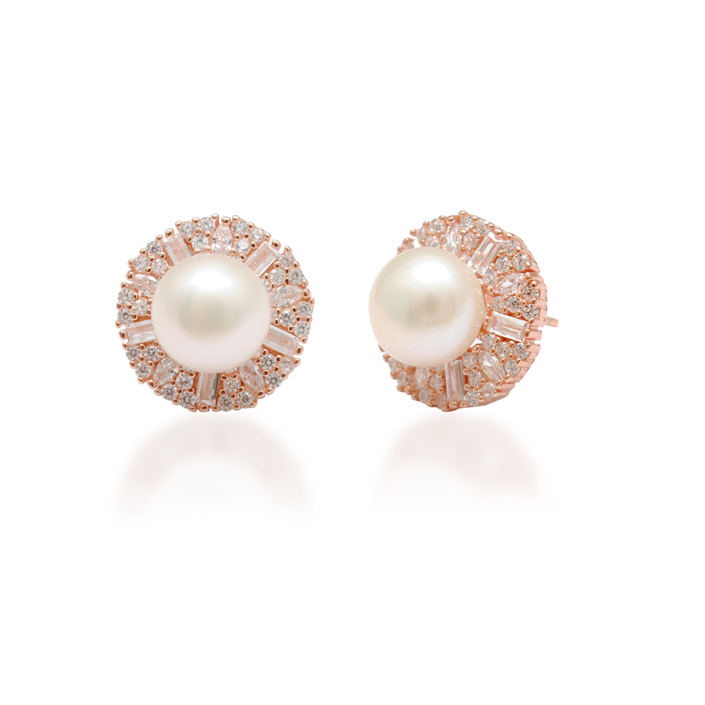CZ & Pearl Necklace Earrings Set – 925 Silver & Gold Plated