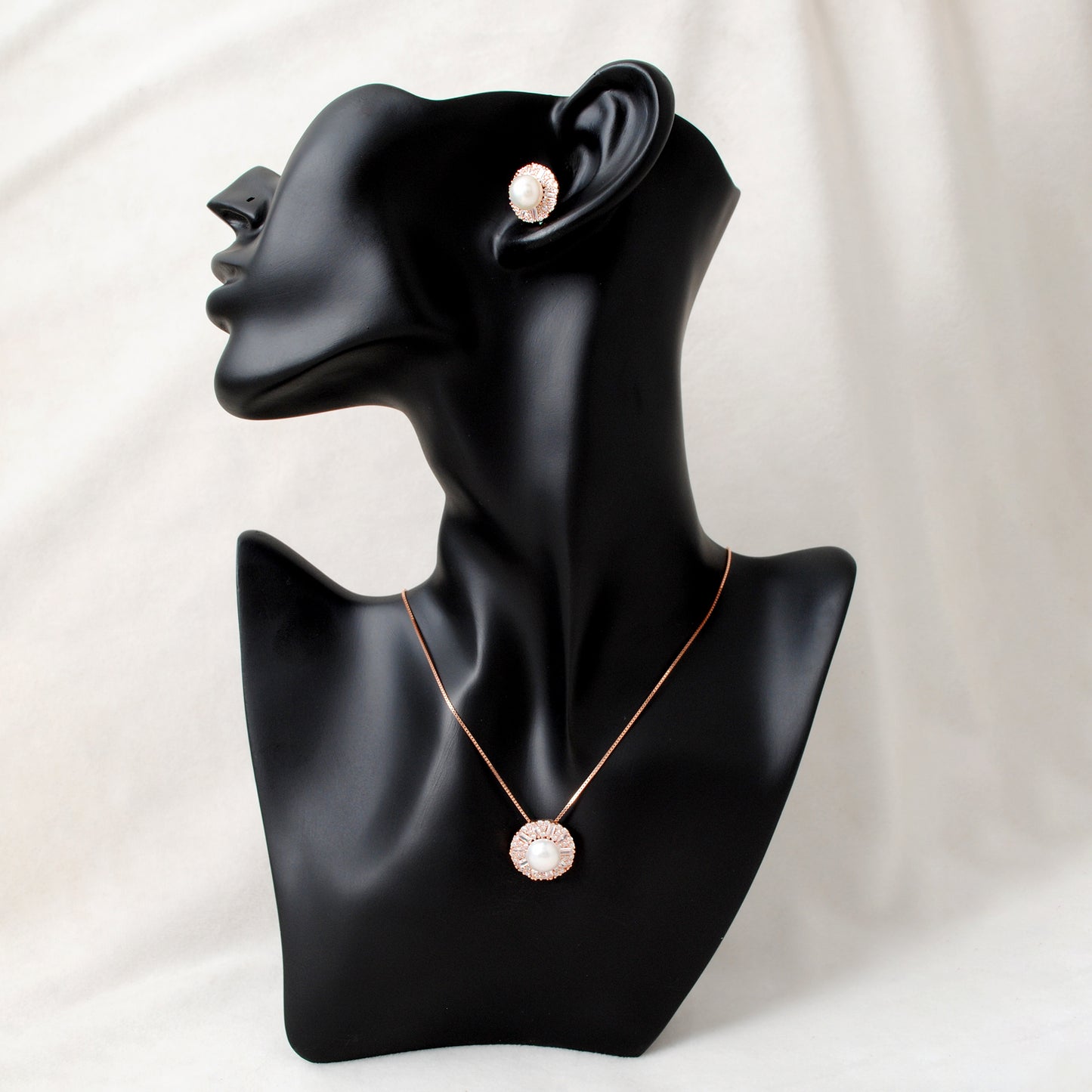 CZ & Pearl Necklace Earrings Set – 925 Silver & Gold Plated