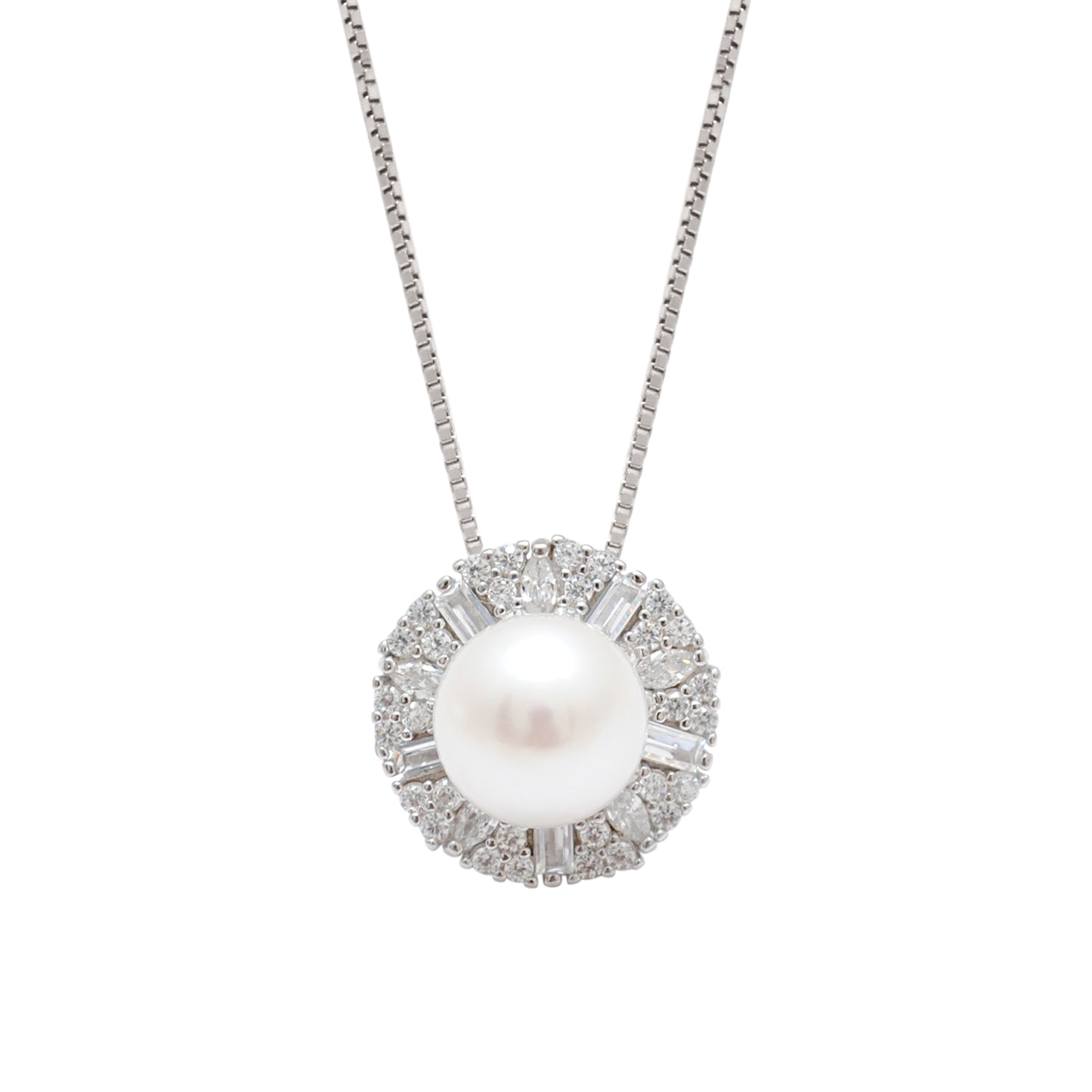 CZ & Pearl Necklace Earrings Set – 925 Silver & Gold Plated