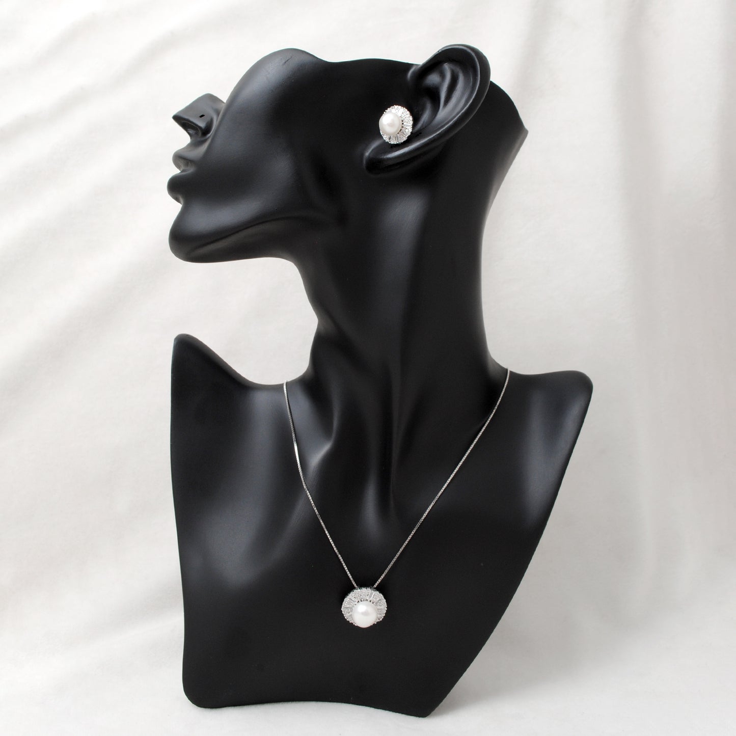 CZ & Pearl Necklace Earrings Set – 925 Silver & Gold Plated