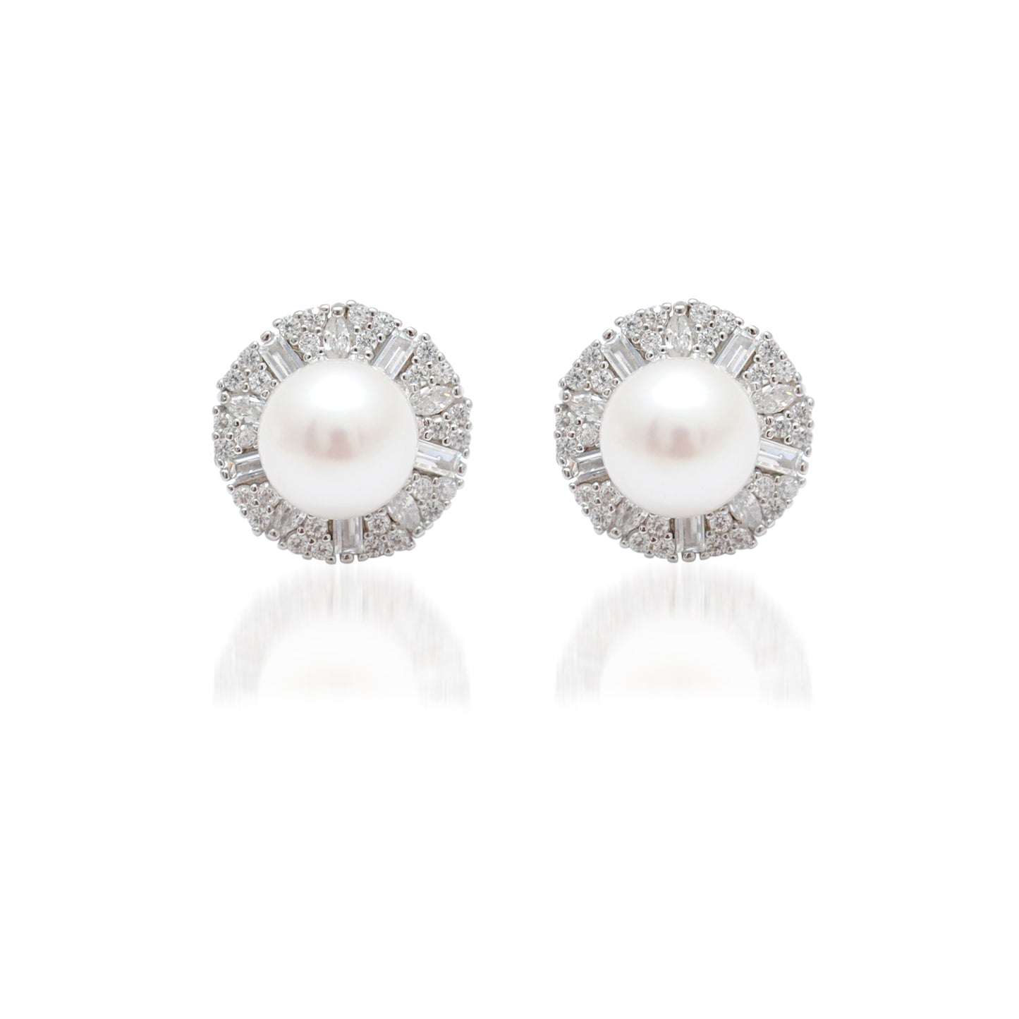 CZ & Pearl Necklace Earrings Set – 925 Silver & Gold Plated