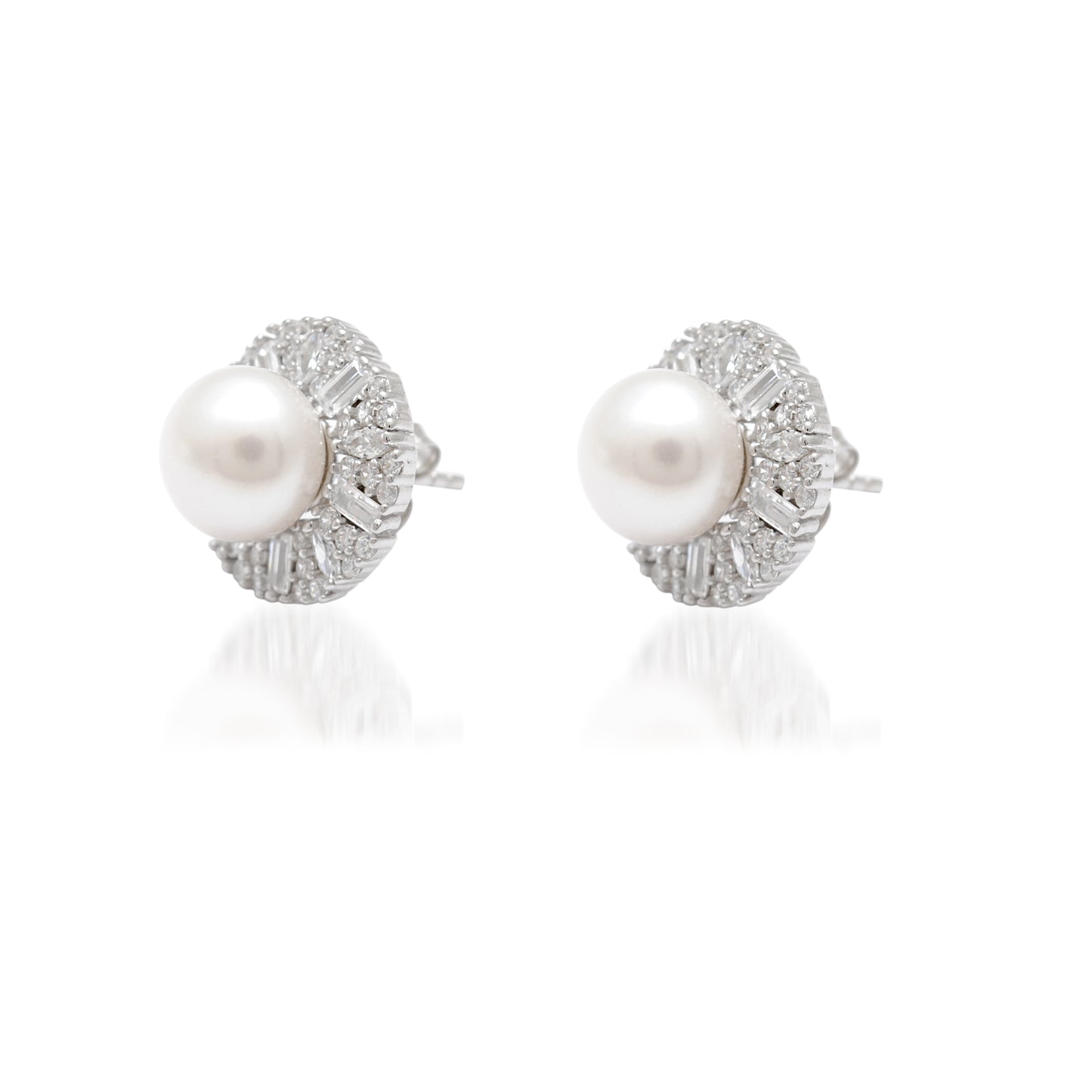 CZ & Pearl Necklace Earrings Set – 925 Silver & Gold Plated
