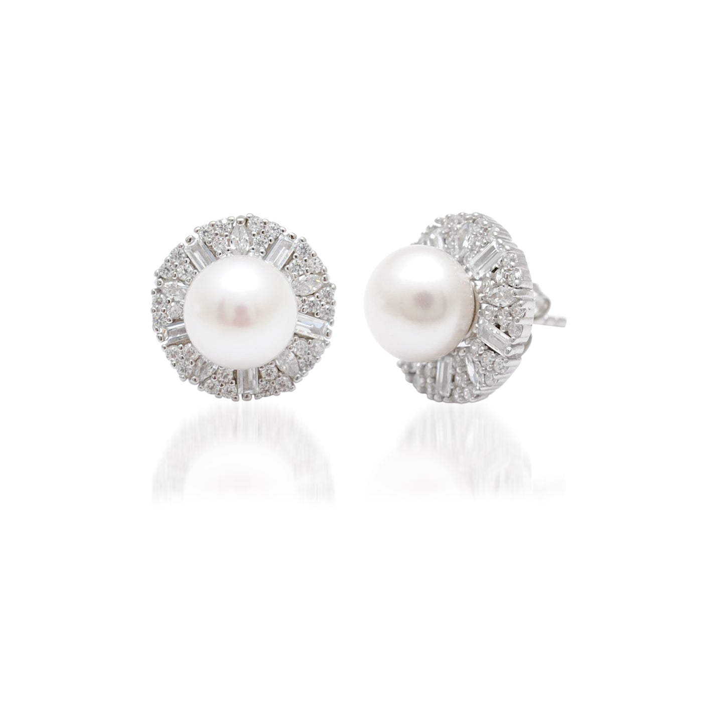 CZ & Pearl Necklace Earrings Set – 925 Silver & Gold Plated