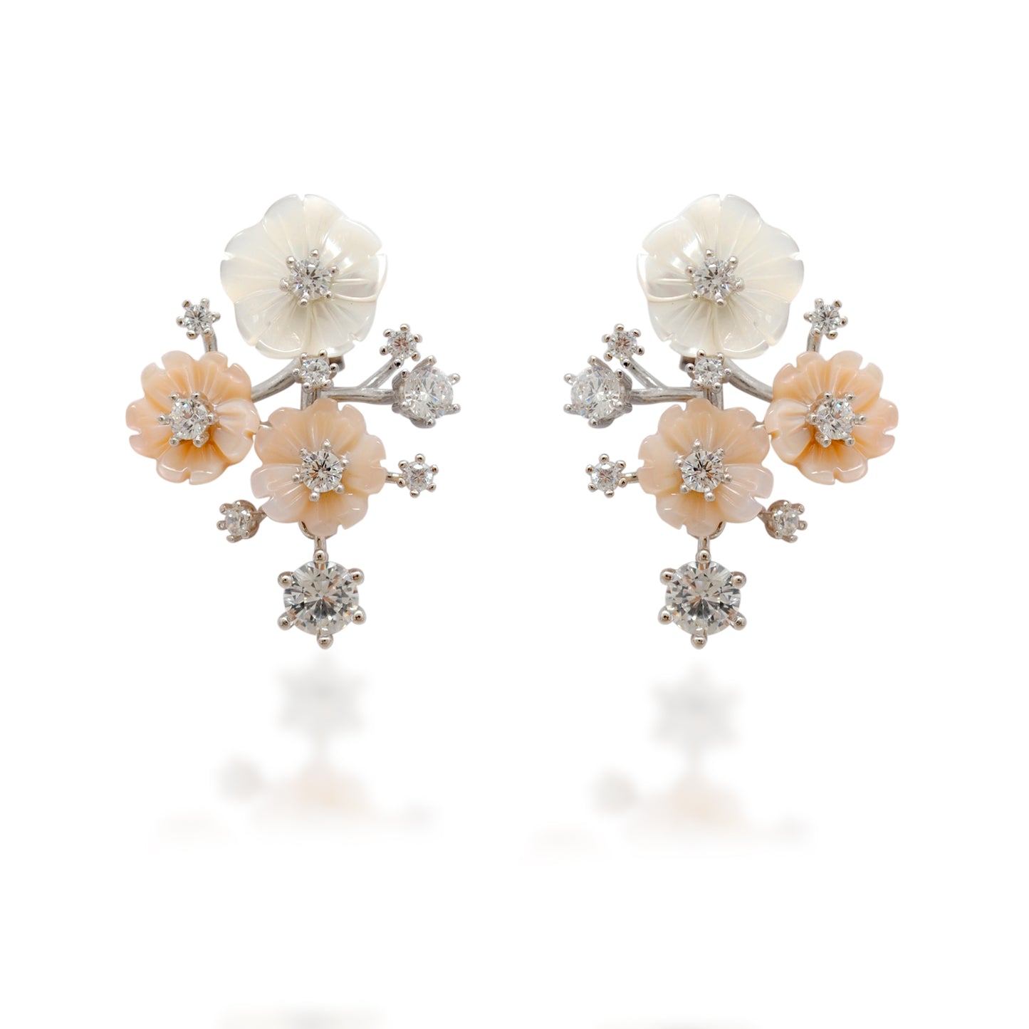 Bold Floral Enamel CZ Necklace & Earrings Set – 925 Sterling Silver, 17+2 Inch